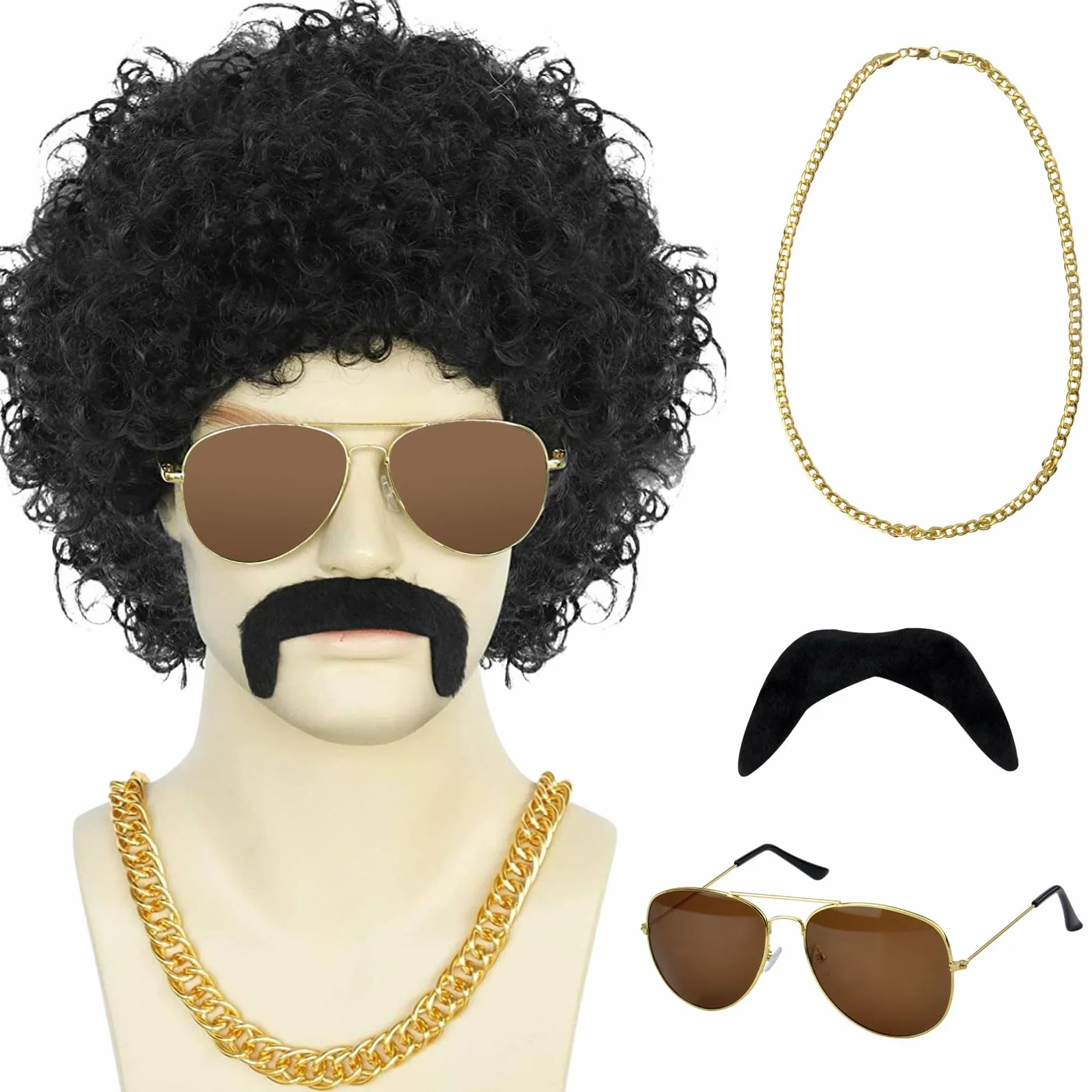 HENGBIRD Peruka afro czarna dla mężczyzn i kobiet, w stylu lat 70., 80., kostium dyskotekowy, męski, na karnawał, do przyklejenia, na Halloween, imprezę, kostiumy