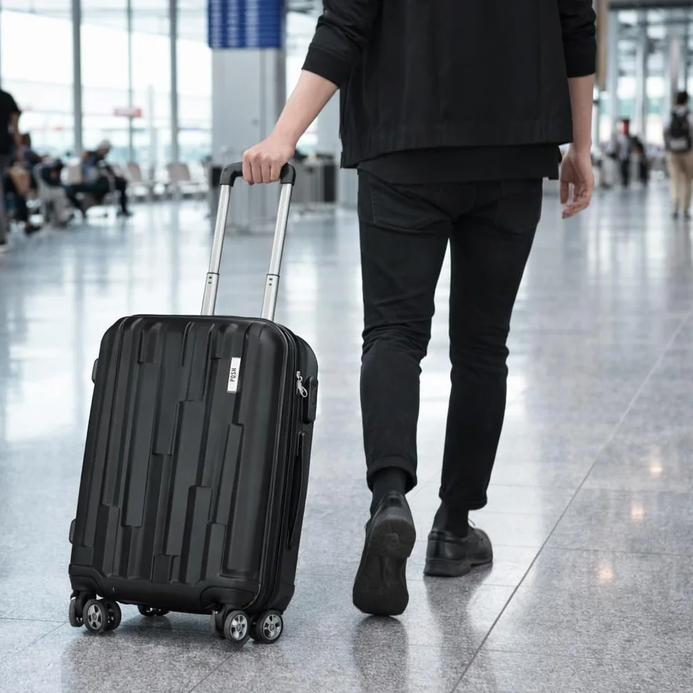 POSH Duża walizka z twardego tworzywa ABS – walizka podróżna z zamkiem szyfrowym – kółka obracające się o 360° – na krótkie wycieczki i długie podróże, czarny, Handgepäck, Walizka podręczna z twardą