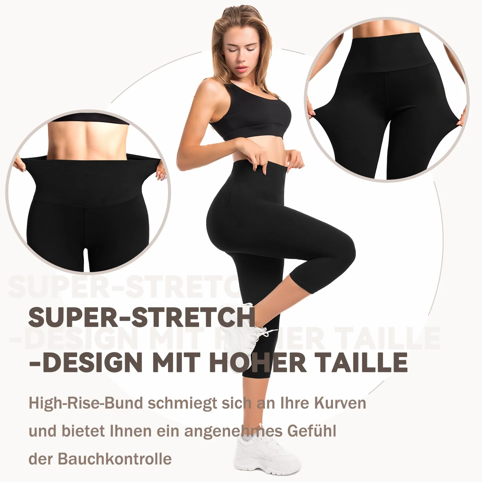 Capri legginsy damskie z kieszeniami, 3/4 sportowe legginsy damskie z wysokim stanem, do jogi, fitnessu, jazdy na rowerze