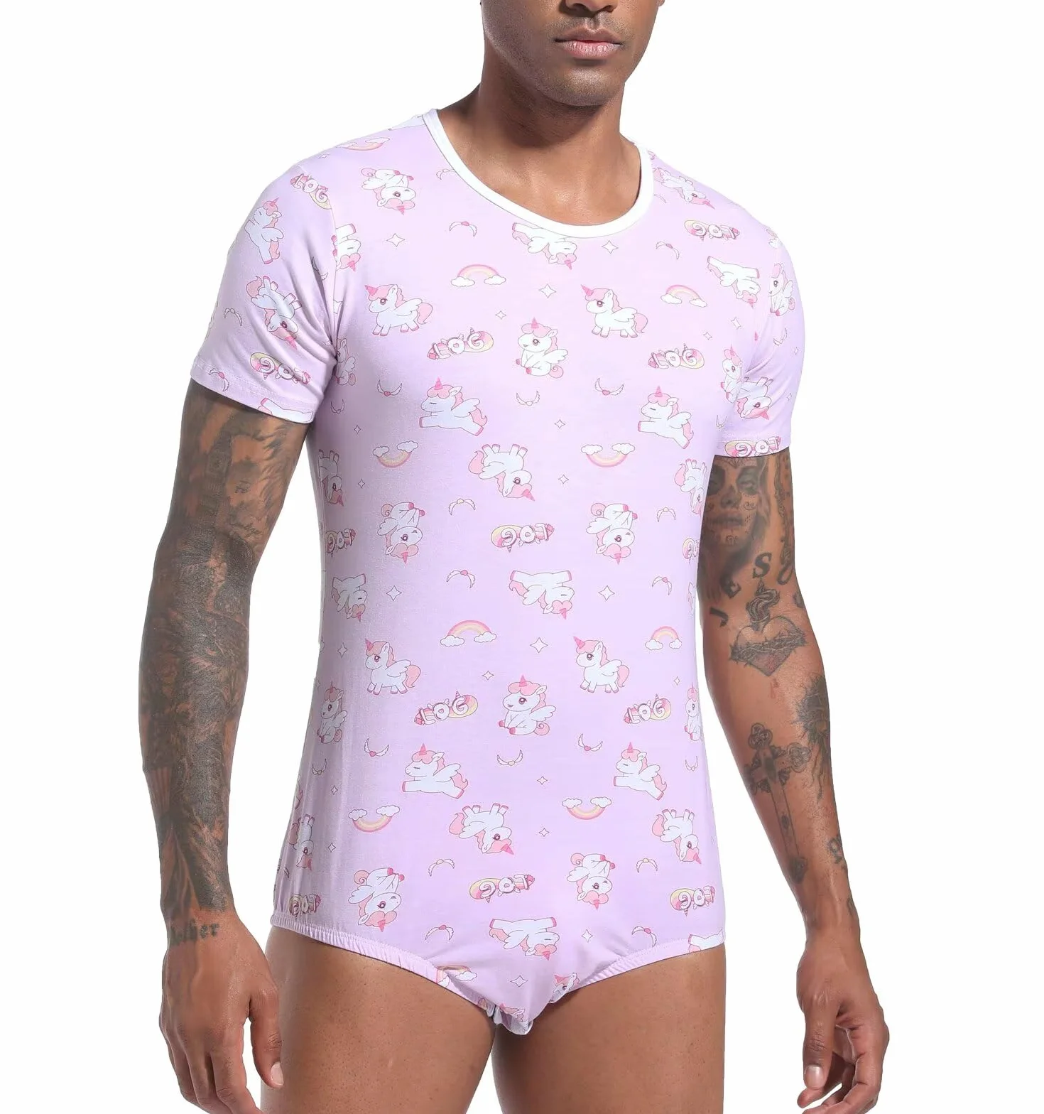 Landofgenie Body Męska Jednoczęściowa Piżama Unicorn Full Print z Zatrzaskami w Kroku – Odzież Relaksacyjna i Nocna
