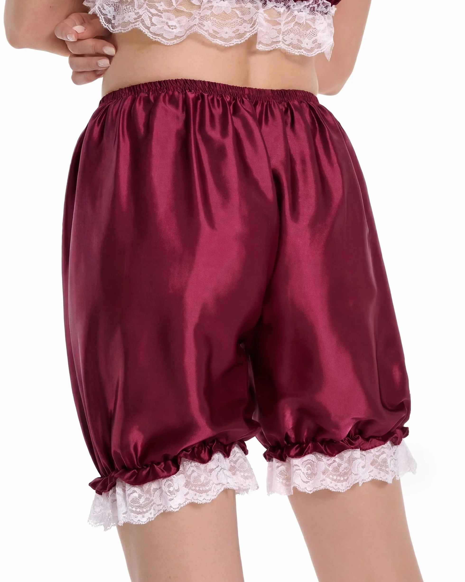 Satini Plisowane Sznurówka Delikatne Z falbanami Wiktoriańskie Lolita Bloomerki Spodenki Jedwabisty Satyna Spodnie typu Pumpkin