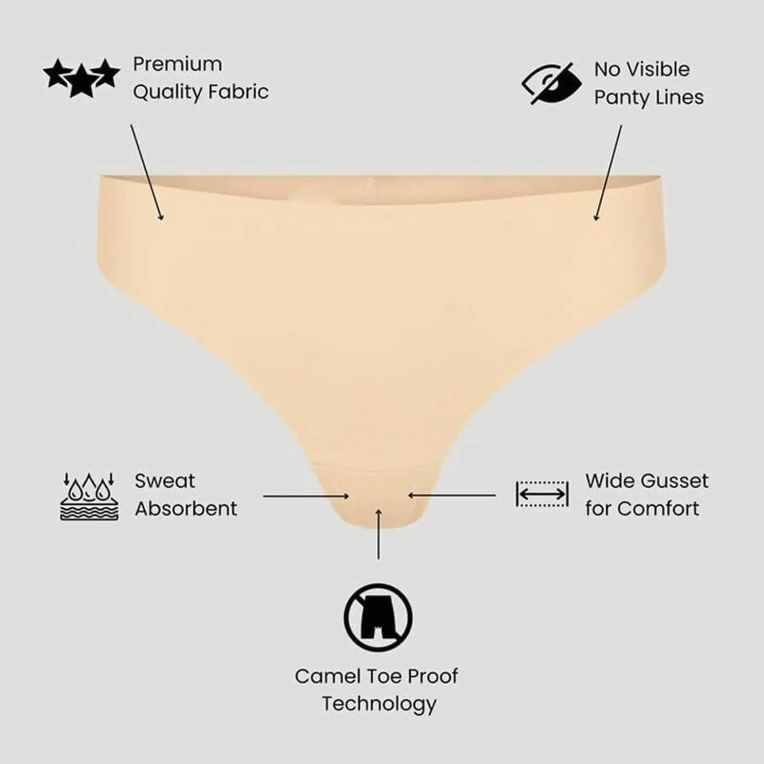 Women’s Seamless High-Waist Thong 3-Pack - No Show Underwear With ContourSafe Design, Breathable Comfort Fit