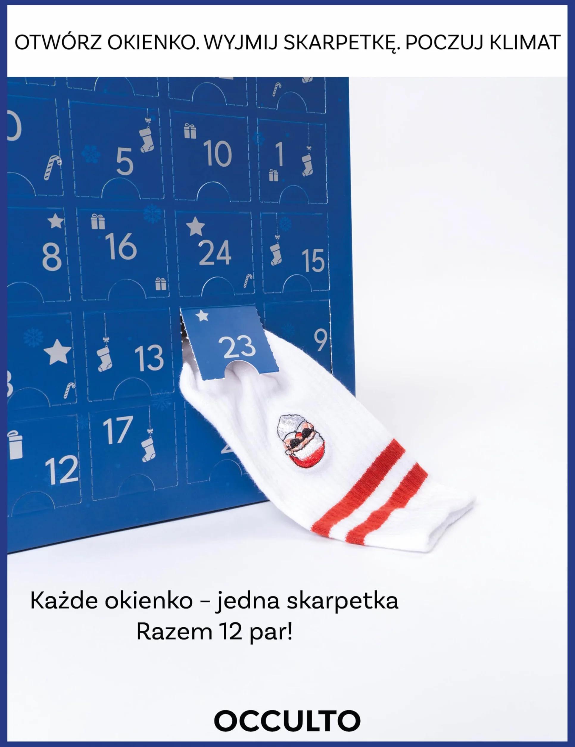 Occulto skarpety kalendarz adwentowy męskie & damskie 12 par, swiateczne skarpety tenisowe