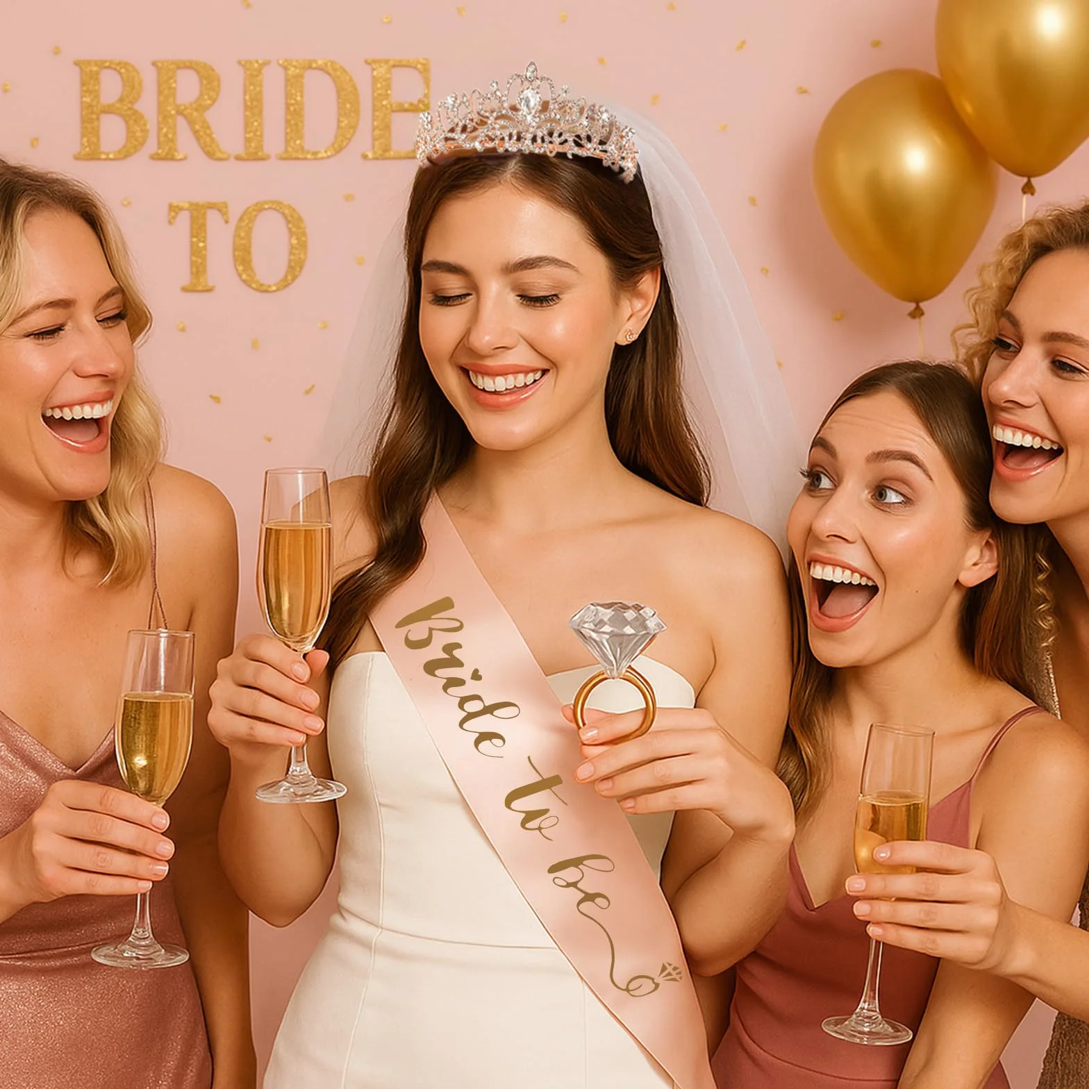 Bride to Be Sash and Veil Szarfy dla panny młodej Welon z grzebieniem Opaska dla panny młodej Tiara na wieczór panieński Różowe złoto Dekoracje ślubne