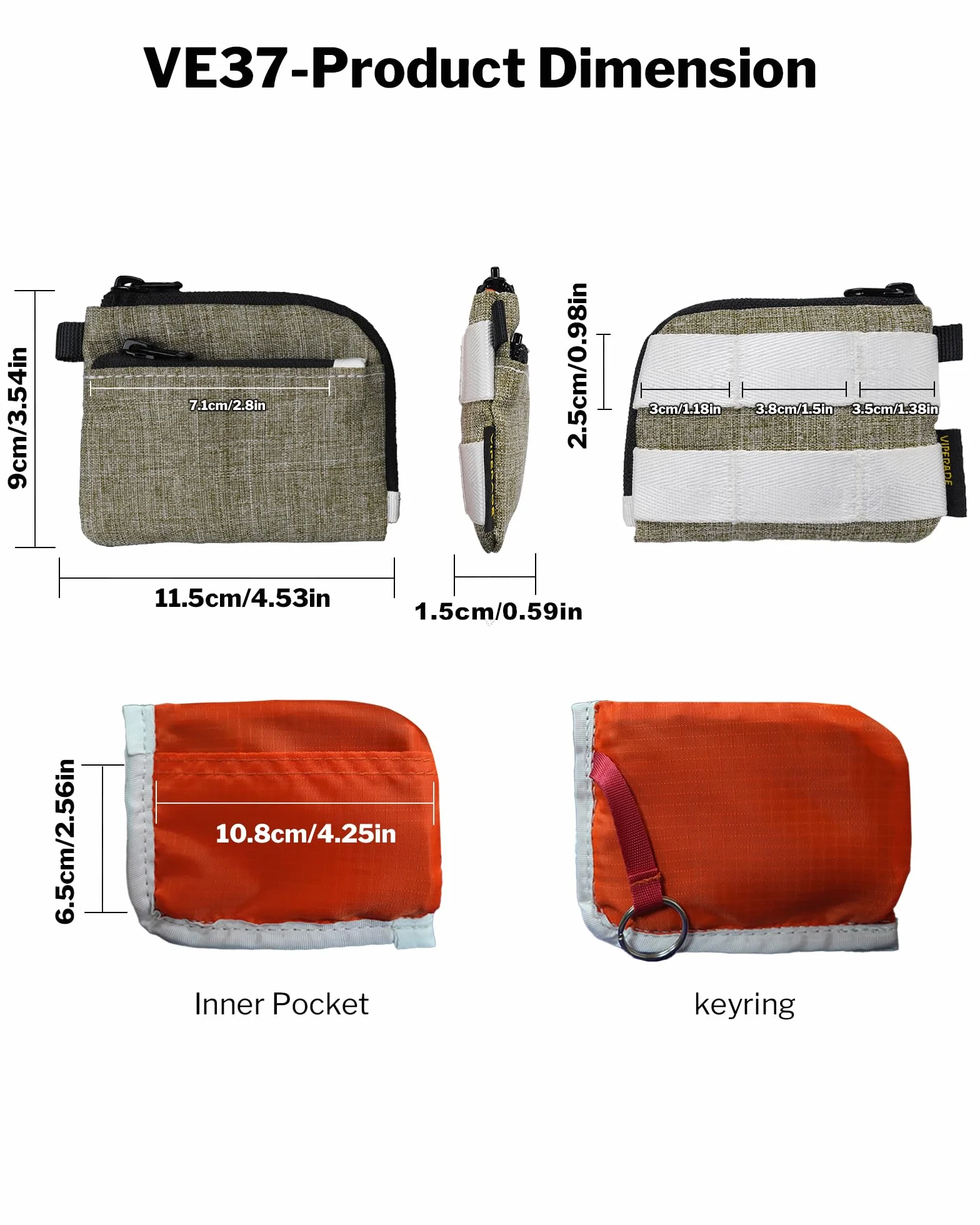 VIPERADE VE37 etui na klucze, małe etui na klucze, męski, mini portfel męski z kółkiem na klucze, portmonetka z zamkiem błyskawicznym, minimalistyczna torebka EDC do noszenia na co dzień i na zewnątrz