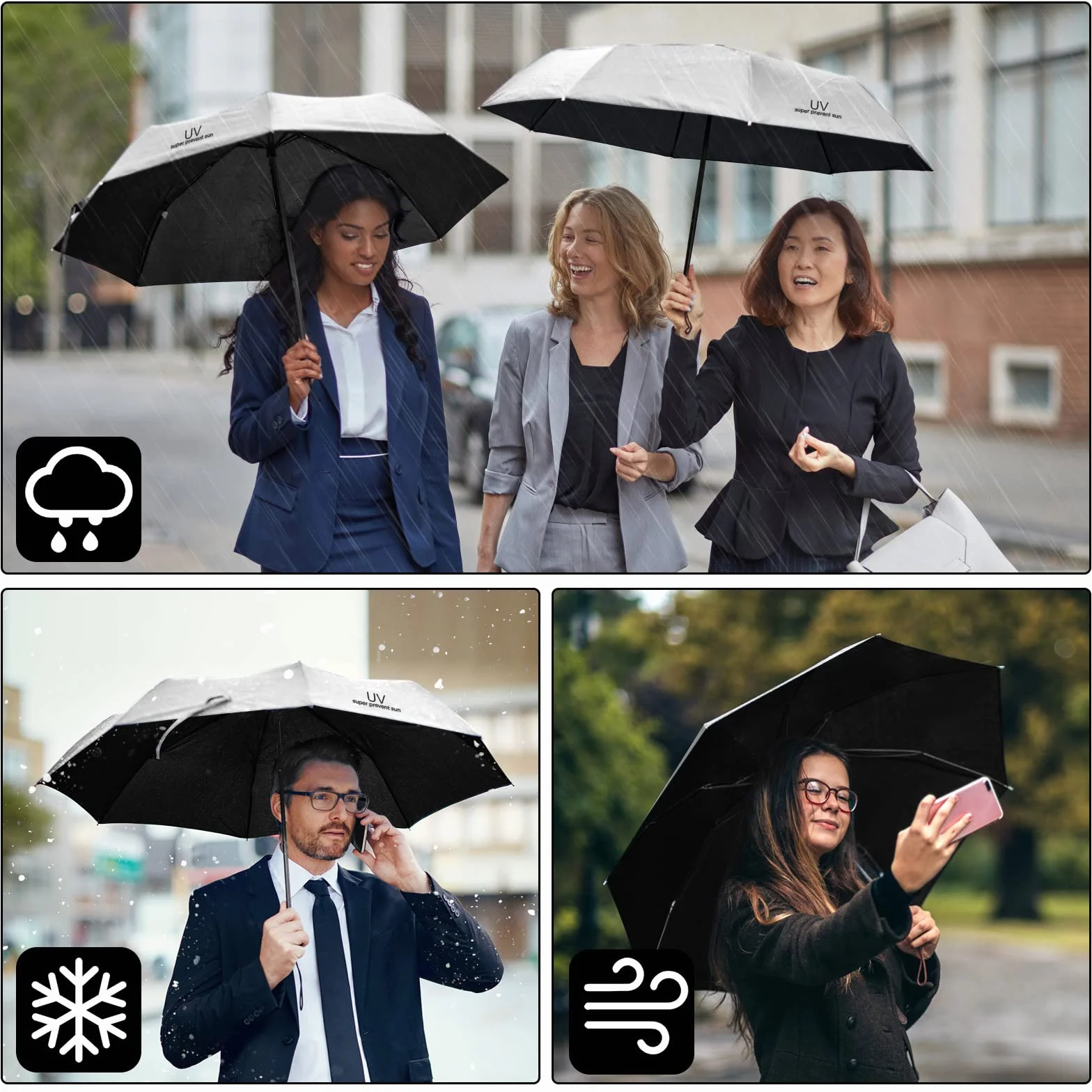 Vicloon Parasol Odporny Na Burze, Powłoka Teflonowa 210T, Przeciwsłoneczny Składany Na Zewnątrz UV, Lekki Kompaktowy (Kość Słoniowa)