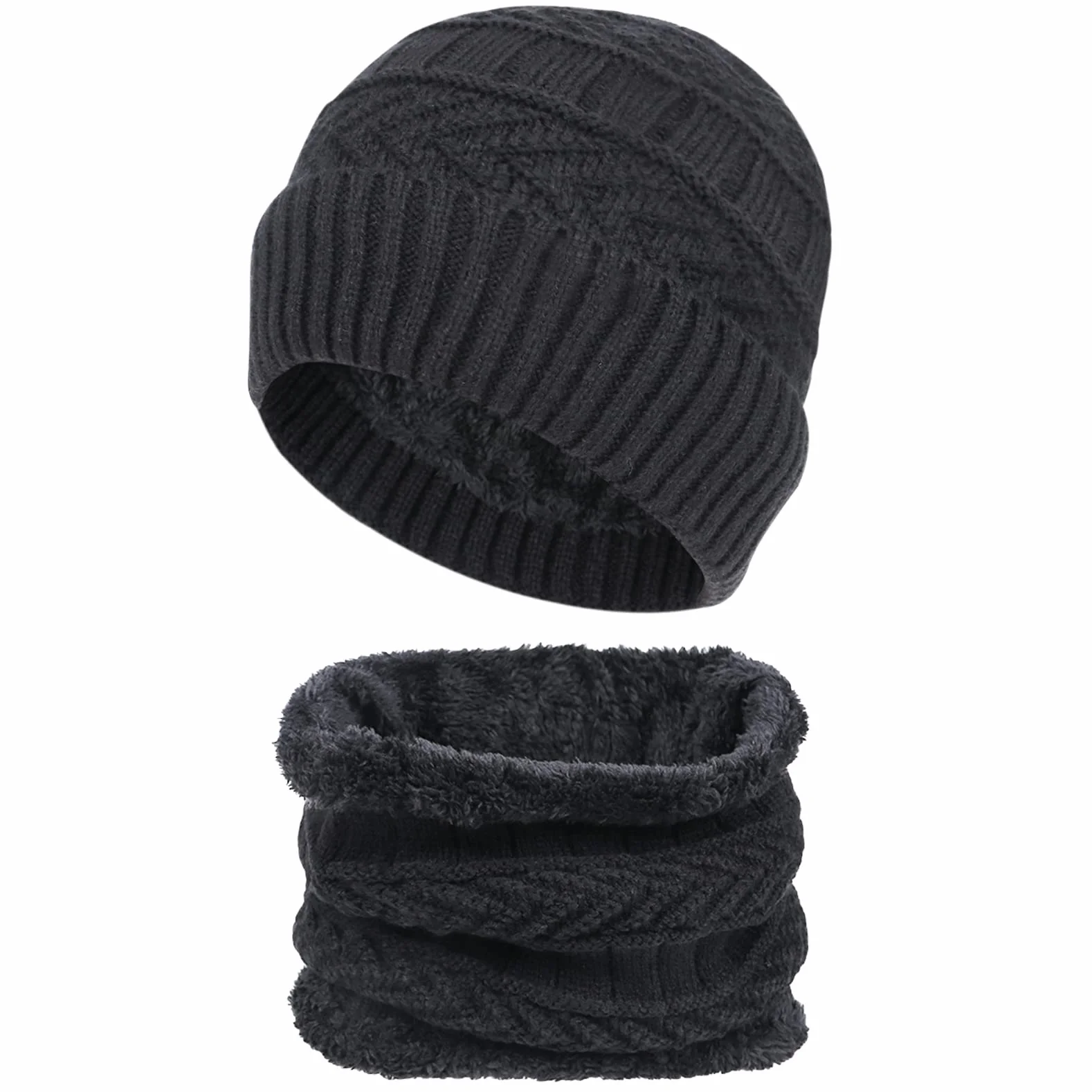 Chalier Cozy Męski zestaw czapek i szalików, męska czapka Slouch Beanie Hick polarowa czapka zimowa i szalik dla mężczyzn kobiet prezenty czarna, Czarny, Rozmiar uniwersalny