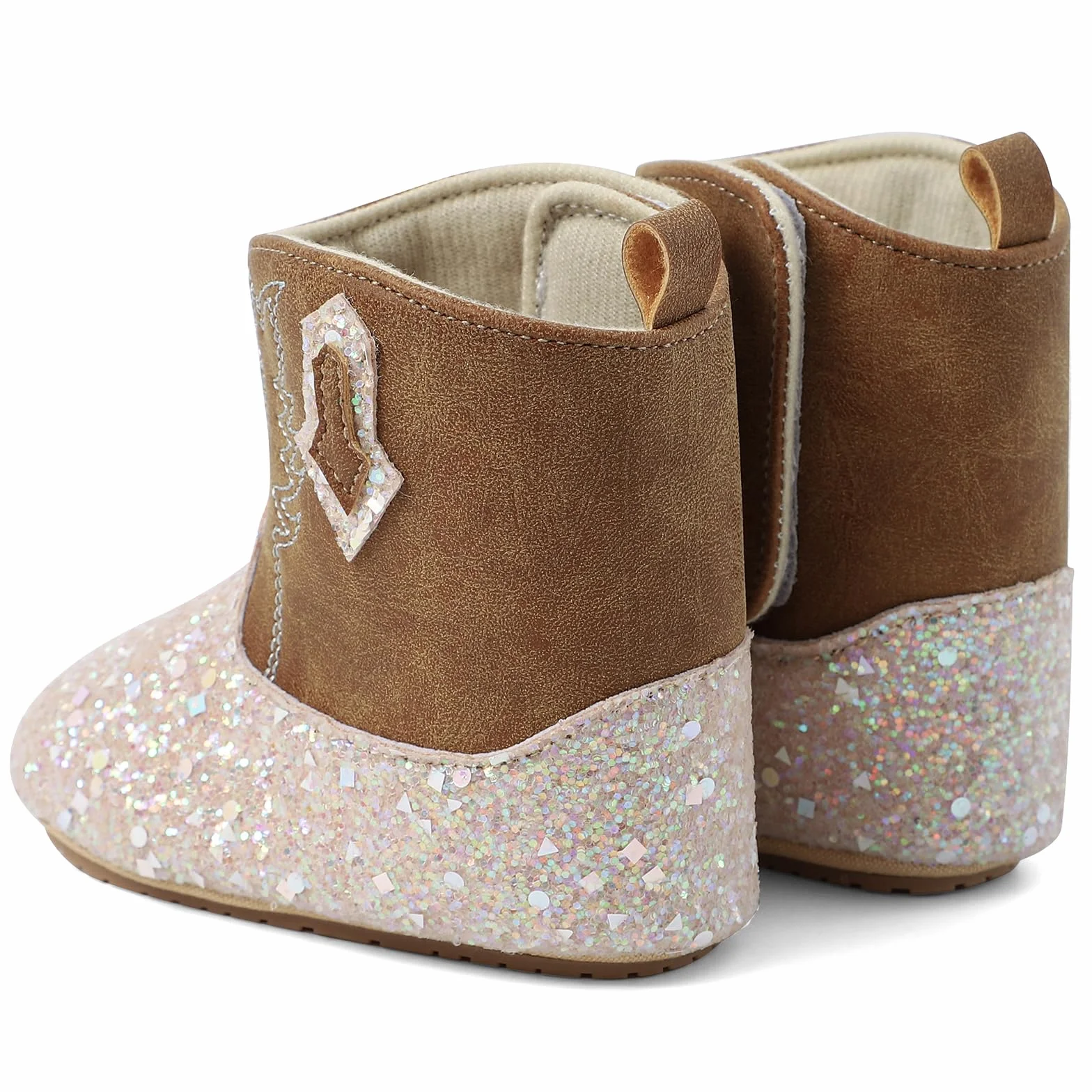 LACOFIA Buty niemowlęce dla dziewczynek, buty do nauki chodzenia, Bling Bling Bootie, kowbojki, buty westernowe z antypoślizgową miękką podeszwą, dla dzieci w wieku 3-18 miesięcy