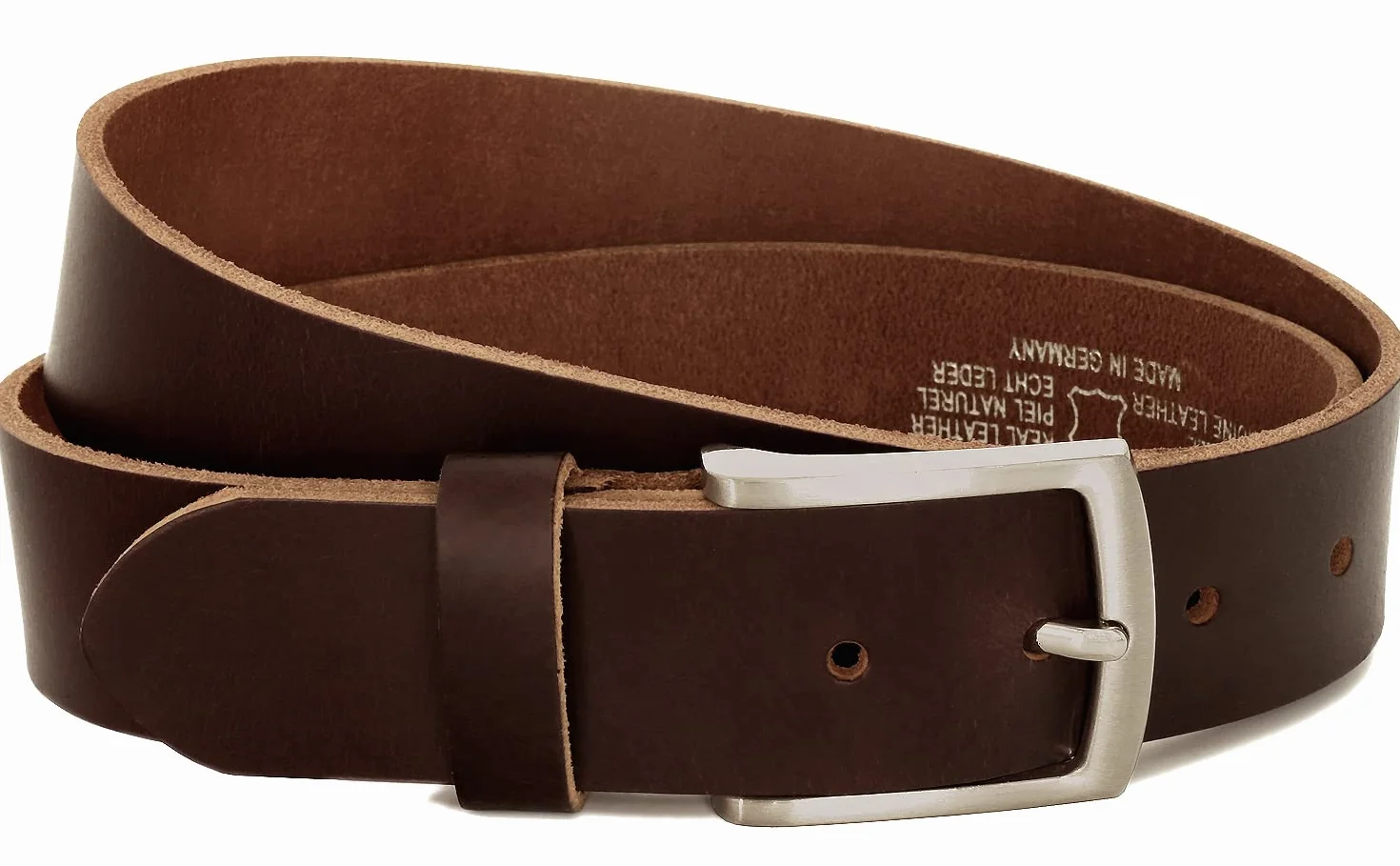 Fa.Volmer ® Pasek męski skórzany pasek ze skóry bawolej dla mężczyzn dżinsy prawdziwa skóra brązowy 38 mm szerokości z możliwością skrócenia #Br007-02