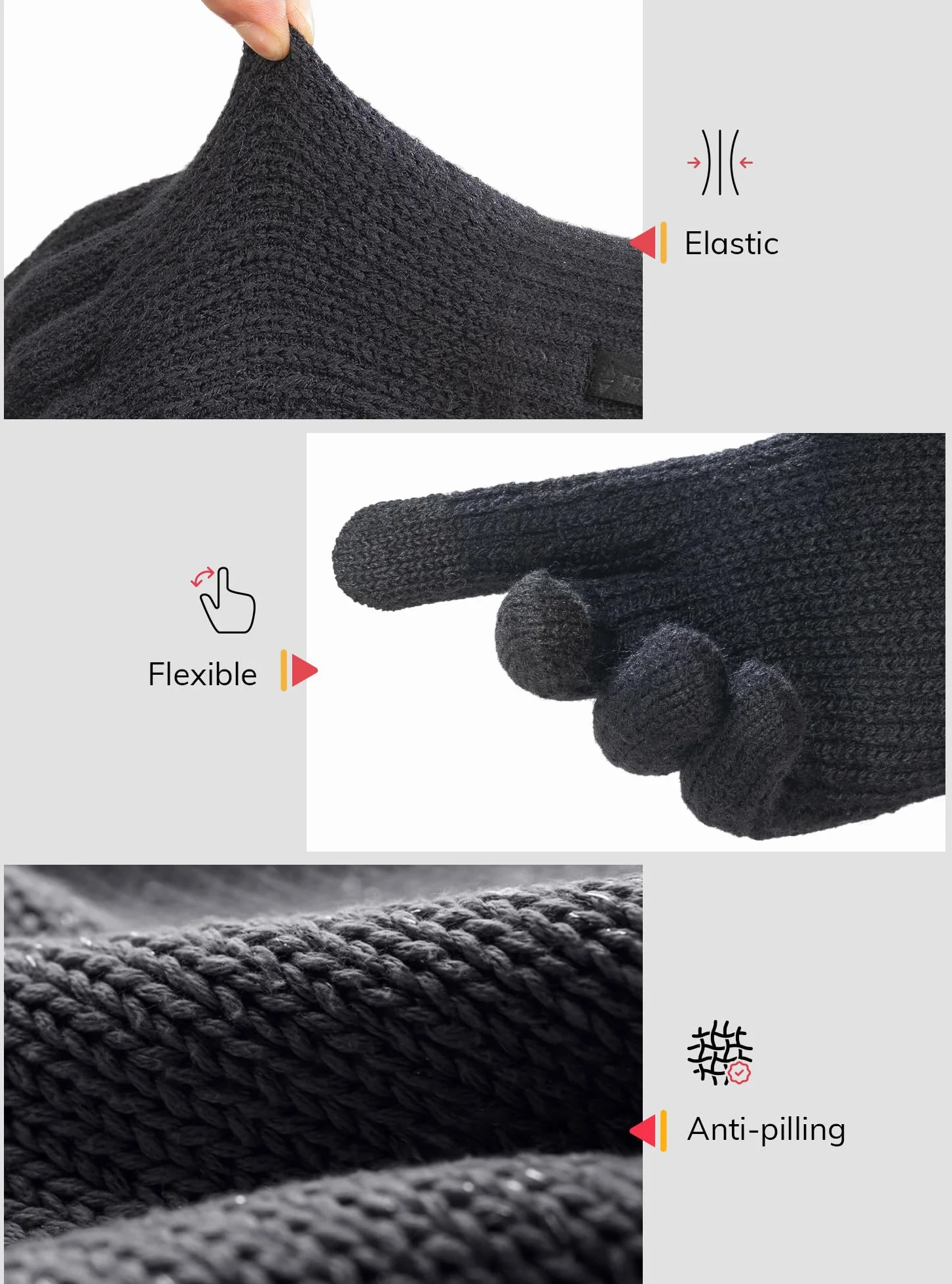 TRENDOUX Merino Wełna Termiczna: Zimowe rękawiczki z dzianiny z ekranem dotykowym Mężczyźni Kobiety Ciepłe Oddychające Miękkie Elastyczne Do Biegania Wycieczki Rowerów Sportowych
