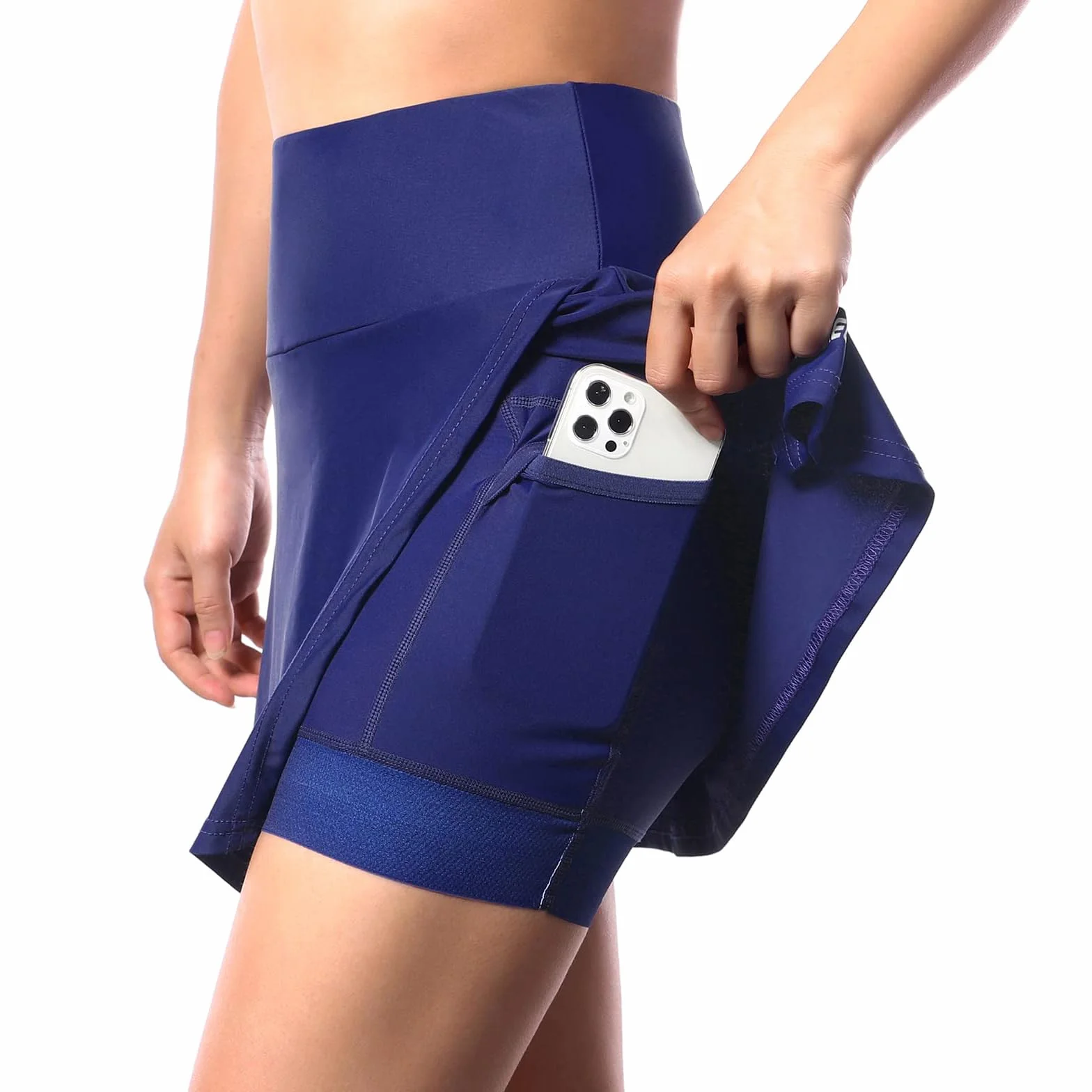 Damska spódnica i spodenki rowerowe 2 w 1 Skort rowerowy z wysokim stanem, z żelową wyściółką 3D i kieszeniami Szybkoschnąca, oddychająca Spódnica do spodni rowerowych Spódnica,Blue-XL