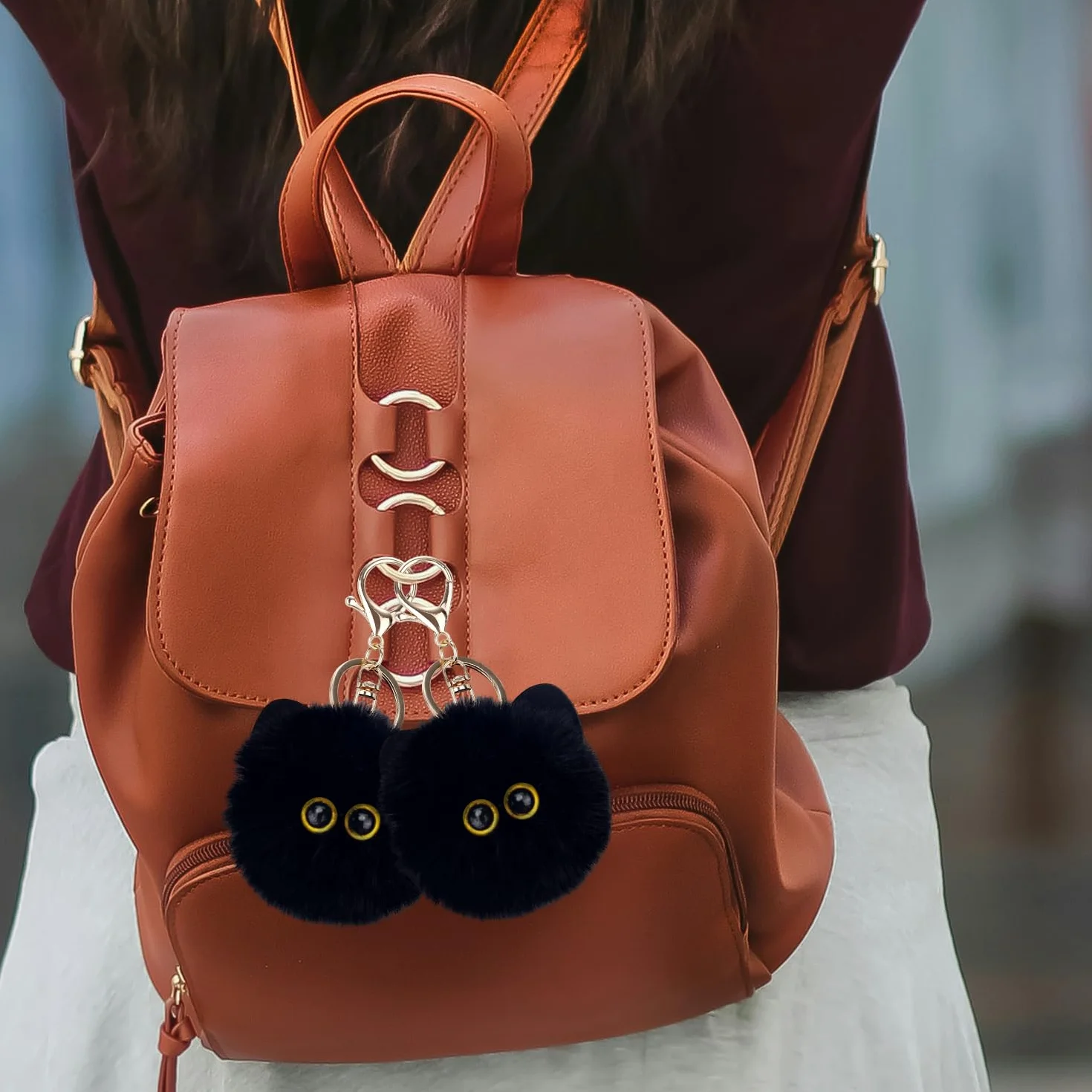 2szt Czarny Kot Miękki Brelok, Słodki Kot Pompon Brelok Miękki Kawaii Zawieszki Plecaka dla Kobiet Dziewczyn Kluczyki do Samochodu Portfele Akcesoria do Torby