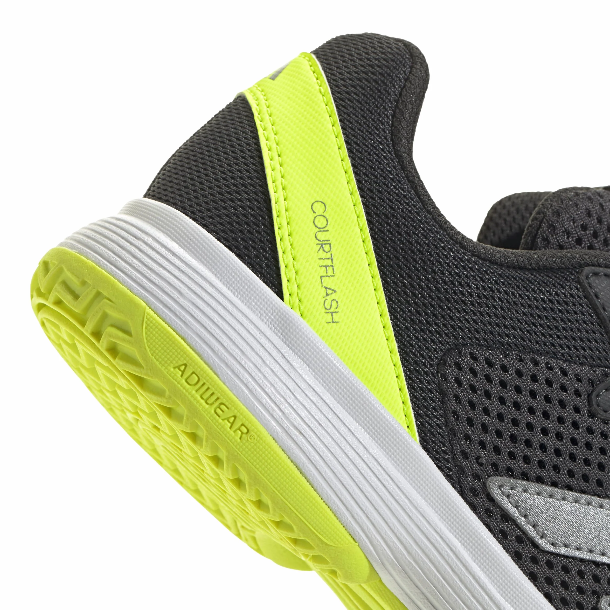adidas Uniseks - dzieci Courtflash Kids Tennis Shoes, Carbon/Iron Metallic/Lucid Lemon, 34 EU