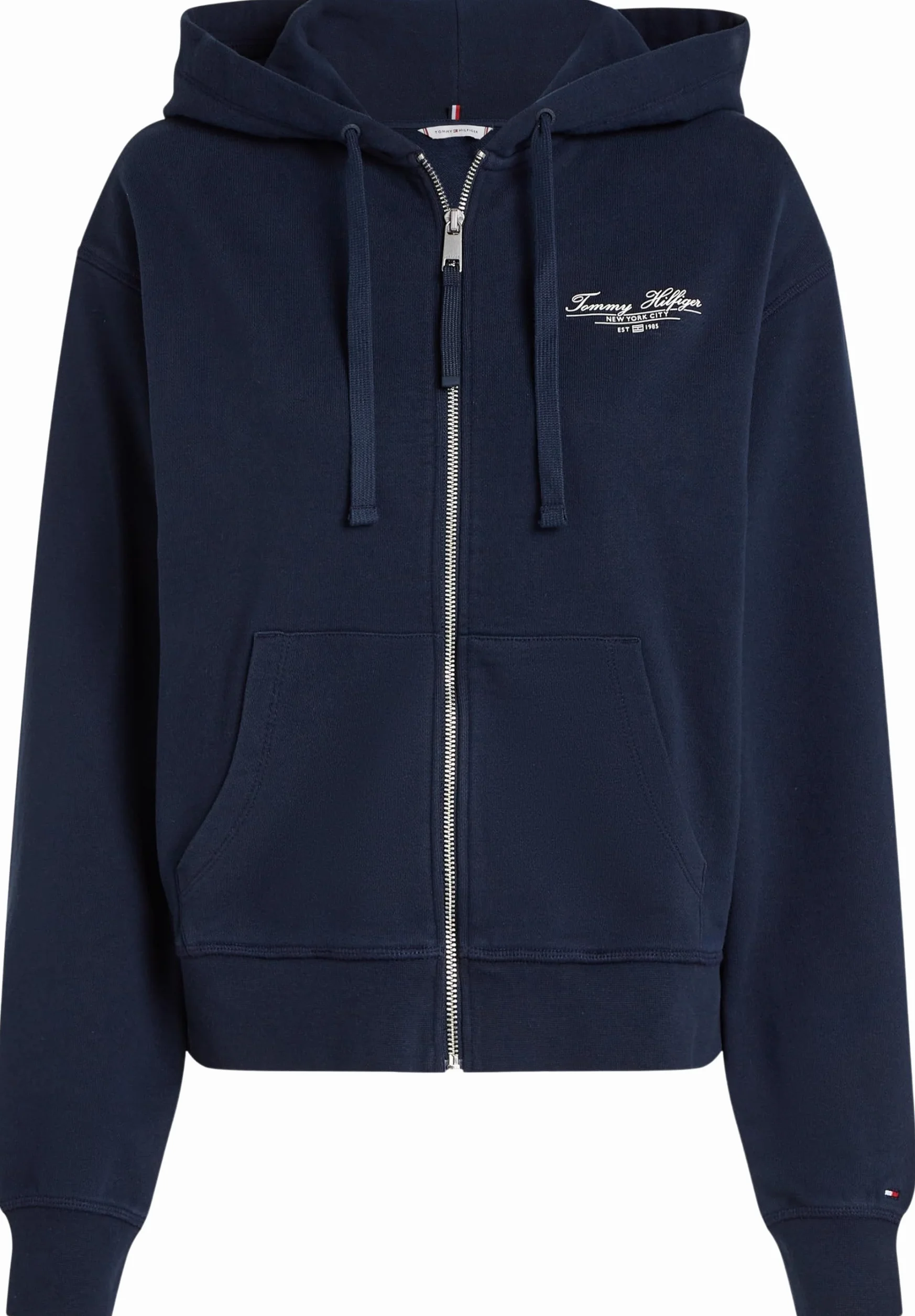 Tommy Hilfiger Damska bluza z kapturem REG Script Zip WW0WW44632, Niebieski (Dark Night Navy), M