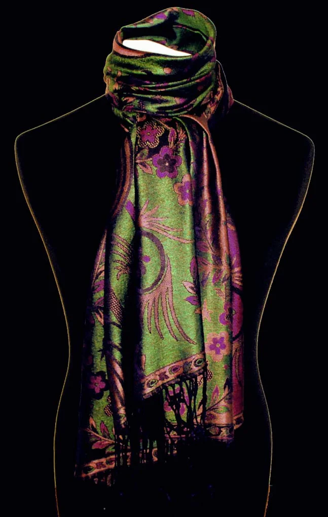 Lorenzo Cana Pashmina szal damski, żakardowy, tkany, 100% jedwab, 70 cm x 190 cm, wzór Paisley, jedwabny szal jedwabny, pashmina, harmonijne kolory 7808688