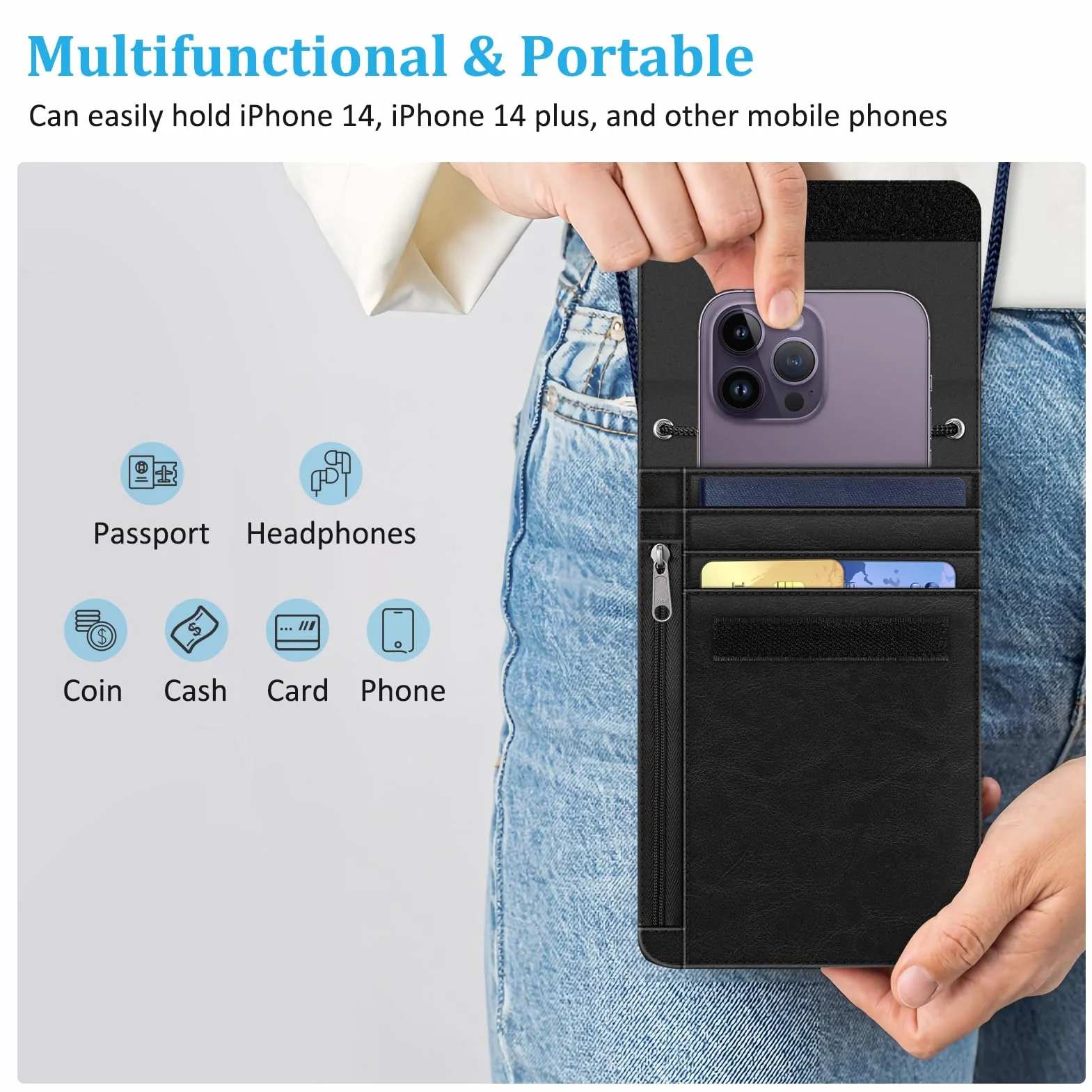 Fintie Torba na klatkę piersiową, torba na paszport, blokada RFID, torebka podróżna, torebka na ramię, etui na telefon komórkowy ze sztucznej skóry premium, dla mężczyzn, kobiet, dzieci, chłopców i