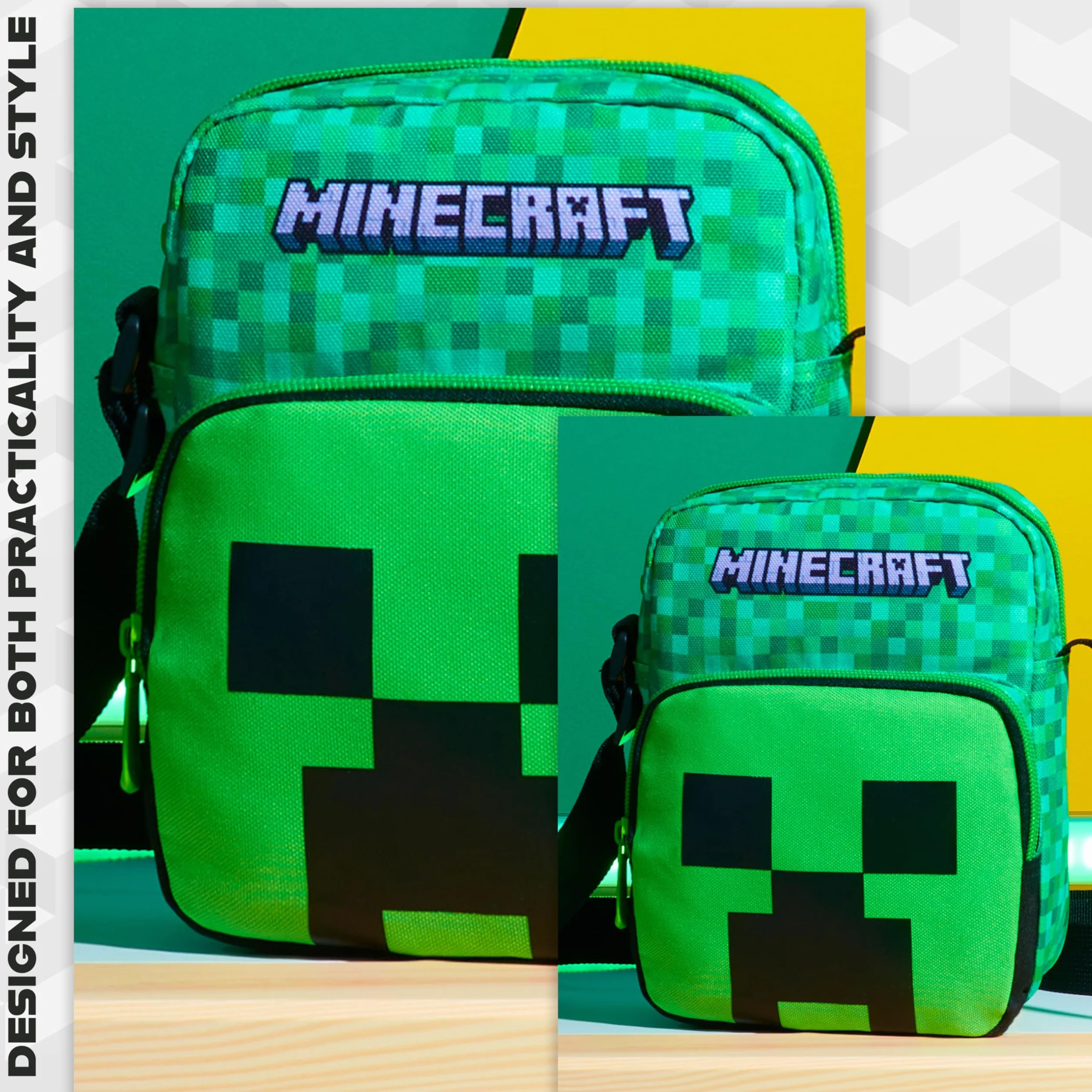 Minecraft Chłopięca torba crossbody dla chłopców, ZIELONY, One Size, Nowoczesny