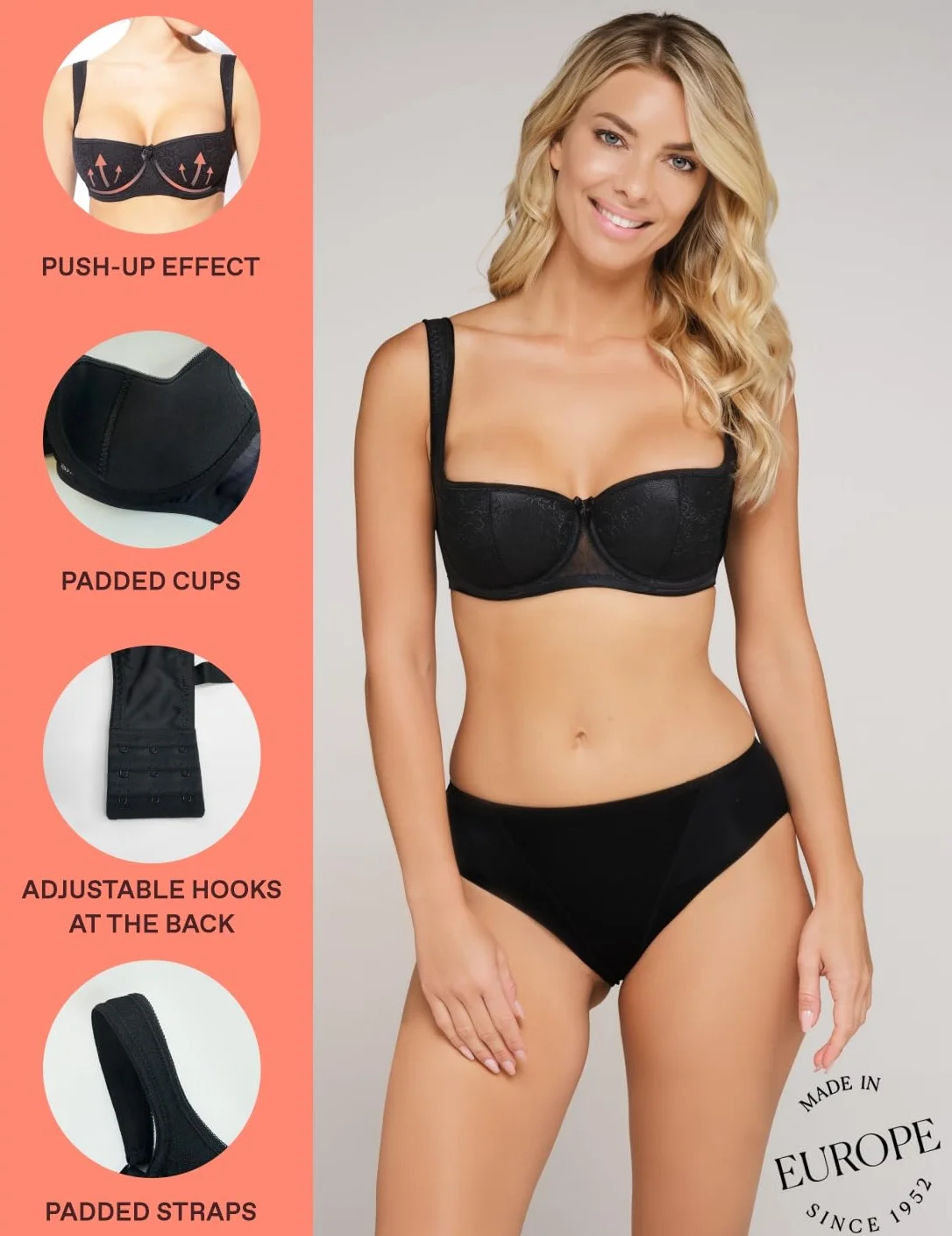 ROSME Lingerie Biustonosz damski typu bardotka, Kolekcja Grand