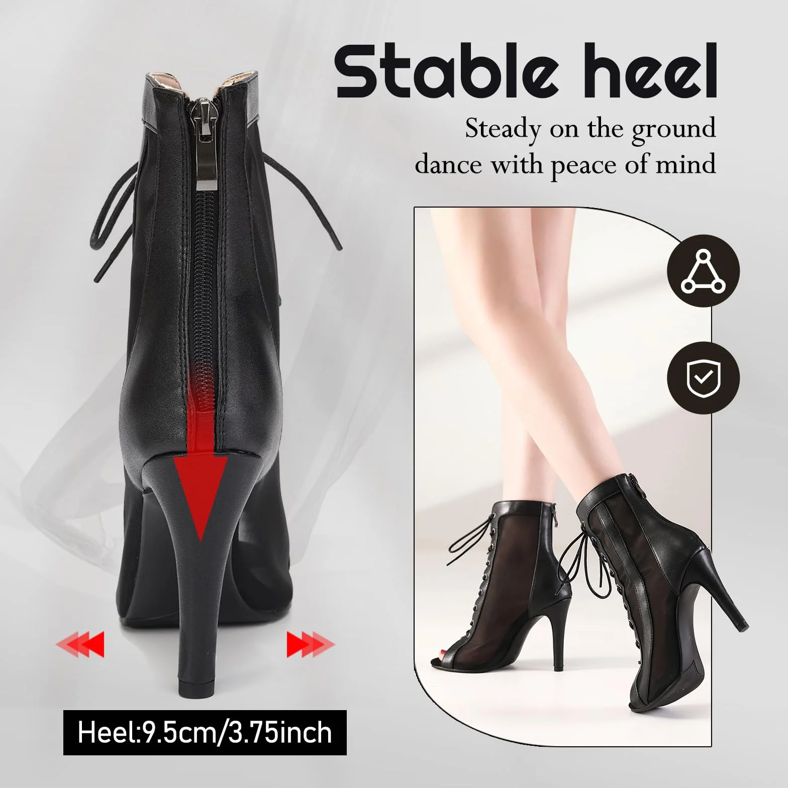 Damskie Buty do Tańca na Obcasie z Siateczką do Tańca Towarzyskiego Salsa Tango Performence Ankle Dance Boots