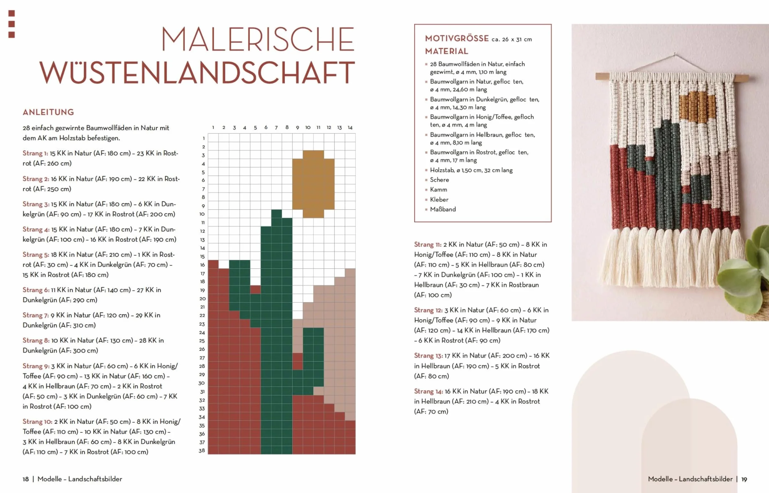 Makramee Wandbilder im Kreuzknoten-Design: Landschaften, Muster und Symbole ganz einfach geknüpft. Von der erfolgreichen Buchautorin Josephine Kirsch alias @yeah_handmade