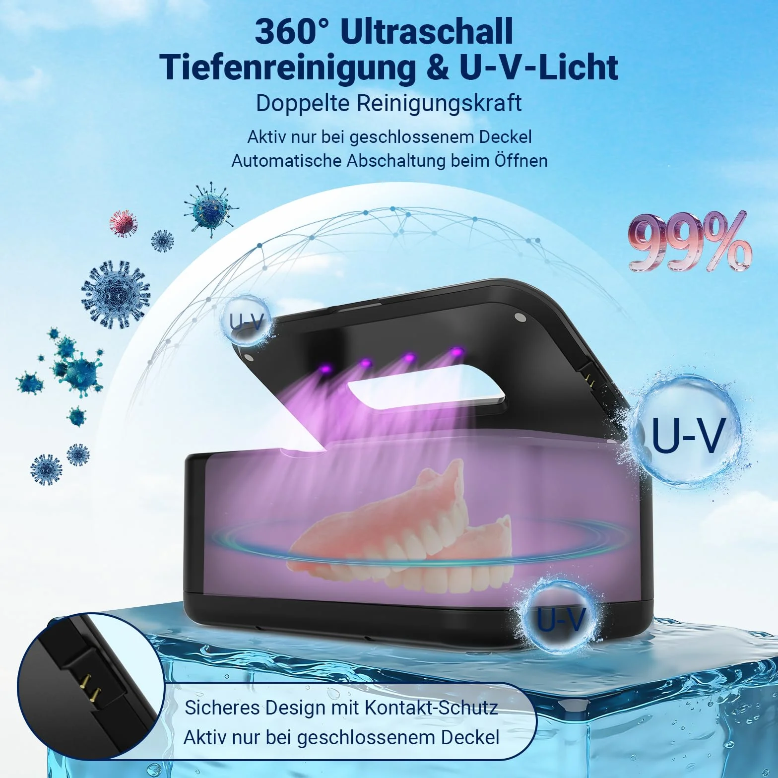Ultrasonic Cleaner, 49000 Hz, urządzenie do czyszczenia okularów, 800 ml, ultrasoniczne urządzenie do czyszczenia U-V, z 5 funkcjami czasowymi, ultradźwiękowe urządzenie do biżuterii, zegarków