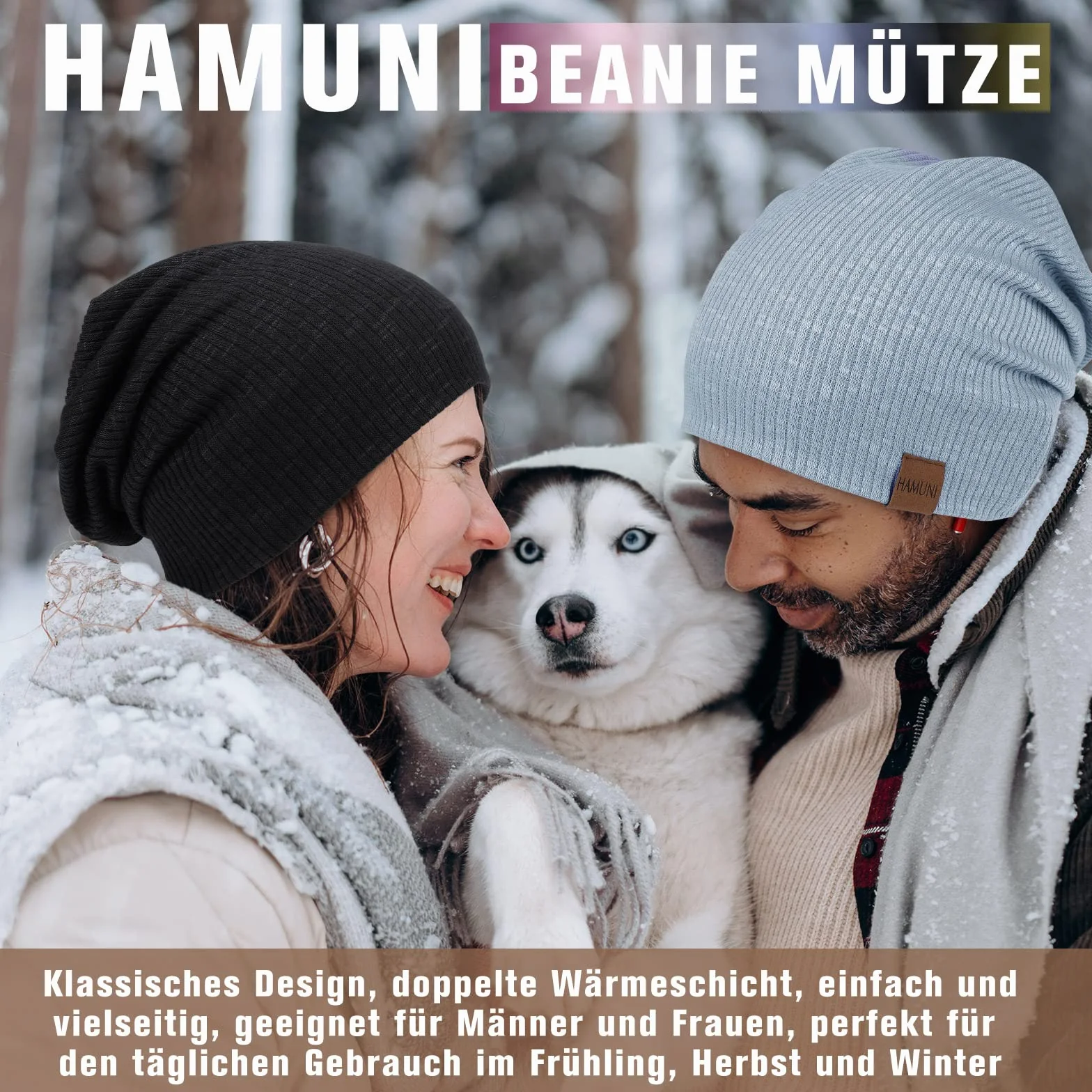 Hamuni Slouch Beanie Czapka damska, męska, elastyczna, miękka, wygodna, z dżerseju, klasyczna, modna, długa czapka typu beanie, idealna na wiosnę, jesień i zimę, niebieski, jeden rozmiar