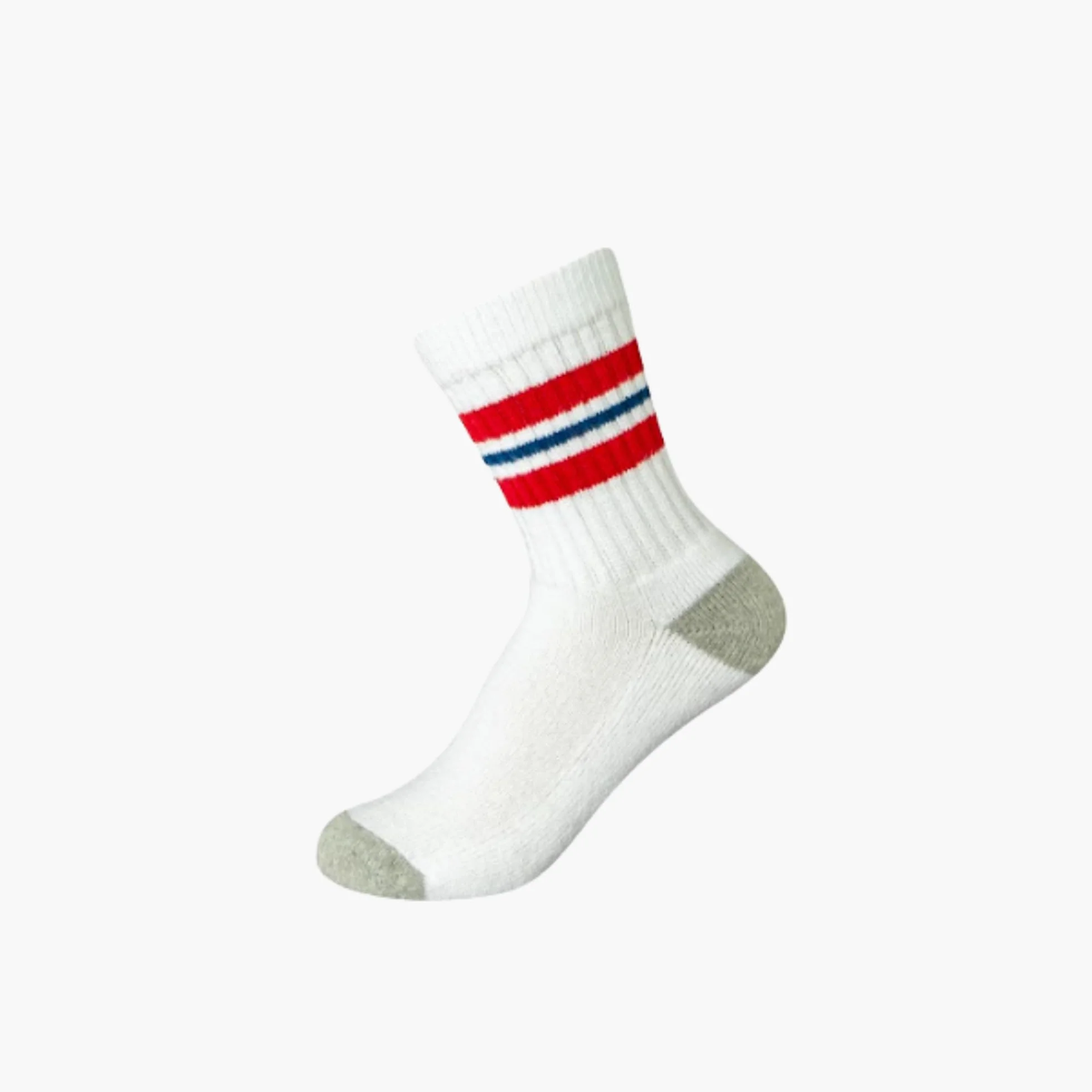 Amazon Essentials 10-pak bawełnianych skarpet Varsity Crew Casual Color Stripe/biały z szarym wrzosowym obcasem, Biały z kolorowym paskiem/biały z szarym wrzosowym obcasem, palec u nogi, S