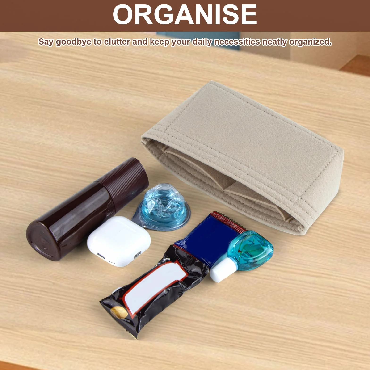 2-częściowy organizer na mini torebki, kompatybilny z Longchamp, z wieloma kieszeniami, kieszeniami wewnętrznymi, torbami, organizerem, czarny i beżowy (17 x 5 x 9 cm)