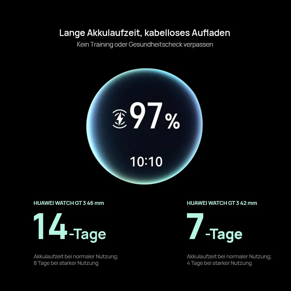 HUAWEI Smartwatch Watch GT 3 42 mm, długi czas pracy baterii, monitorowanie SpO2, dokładny monitoring tętna, 100+ trybów treningowych, połączenia Bluetooth,czarny