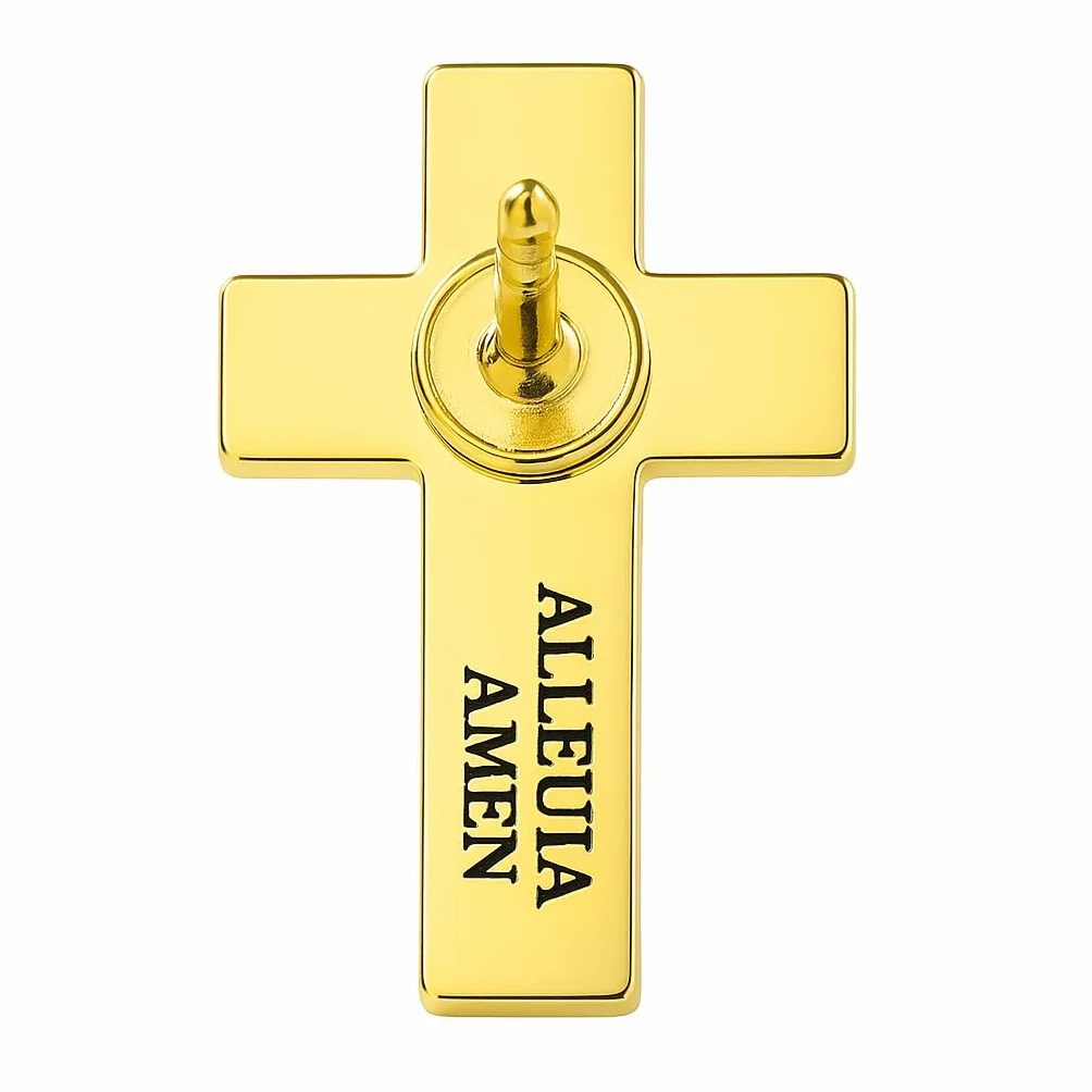 Zestaw dwóch złotych i srebrnych szpilek z krzyżem chrześcijańskim | Katolicki metalowy grawerunek laserowy w kolorze złotym | Katolicka przypinka do klapy religijnej, broszka dla mężczyzn i kobiet
