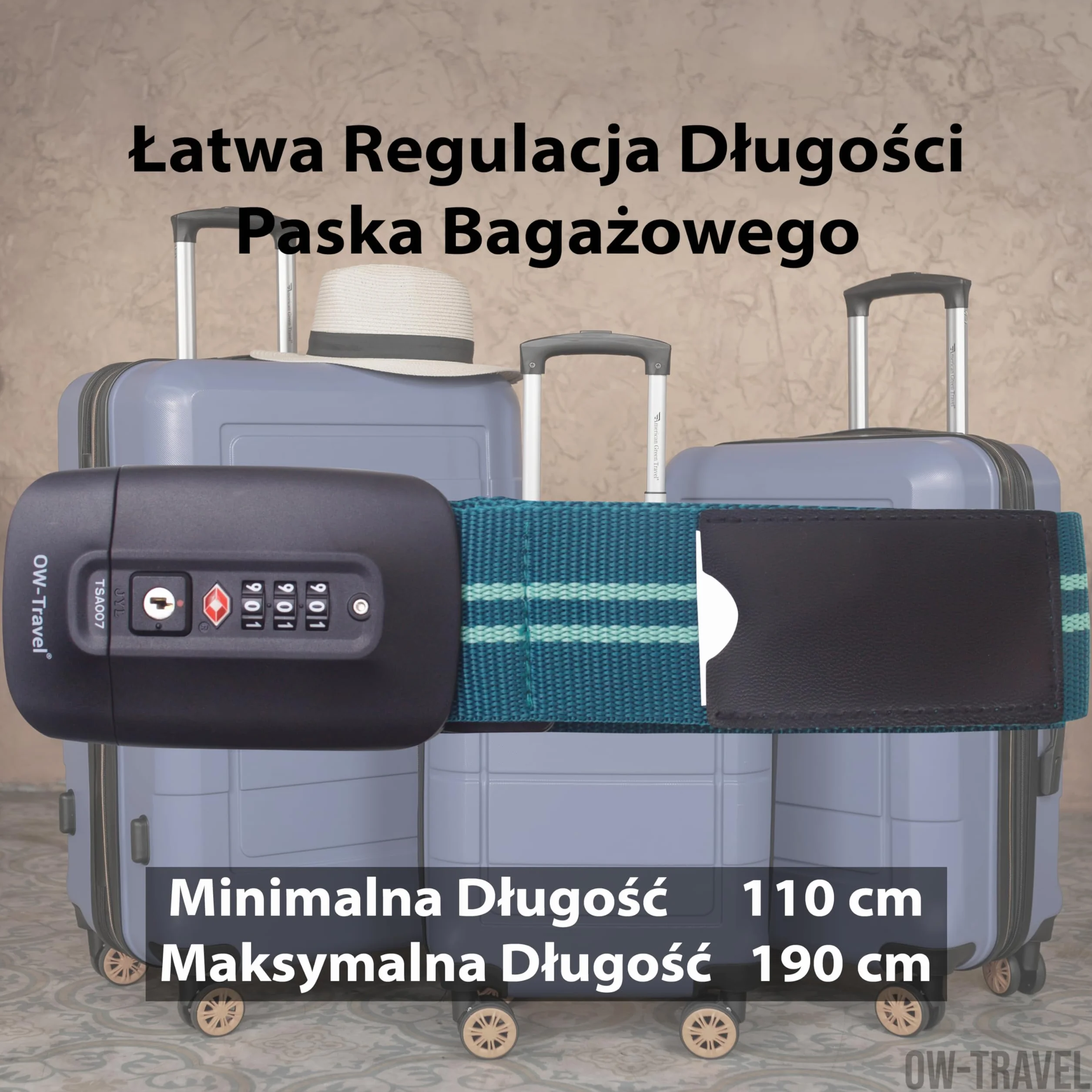 OW-Travel Spersonalizowane paski bagażowe z zamkami do walizek(Niebieski/Zielony) Łatwe do zauważenia paski walizkowe TSA etykietami bagażowymi.Pasek podróżny blokadą.Zamykane zamki do walizki