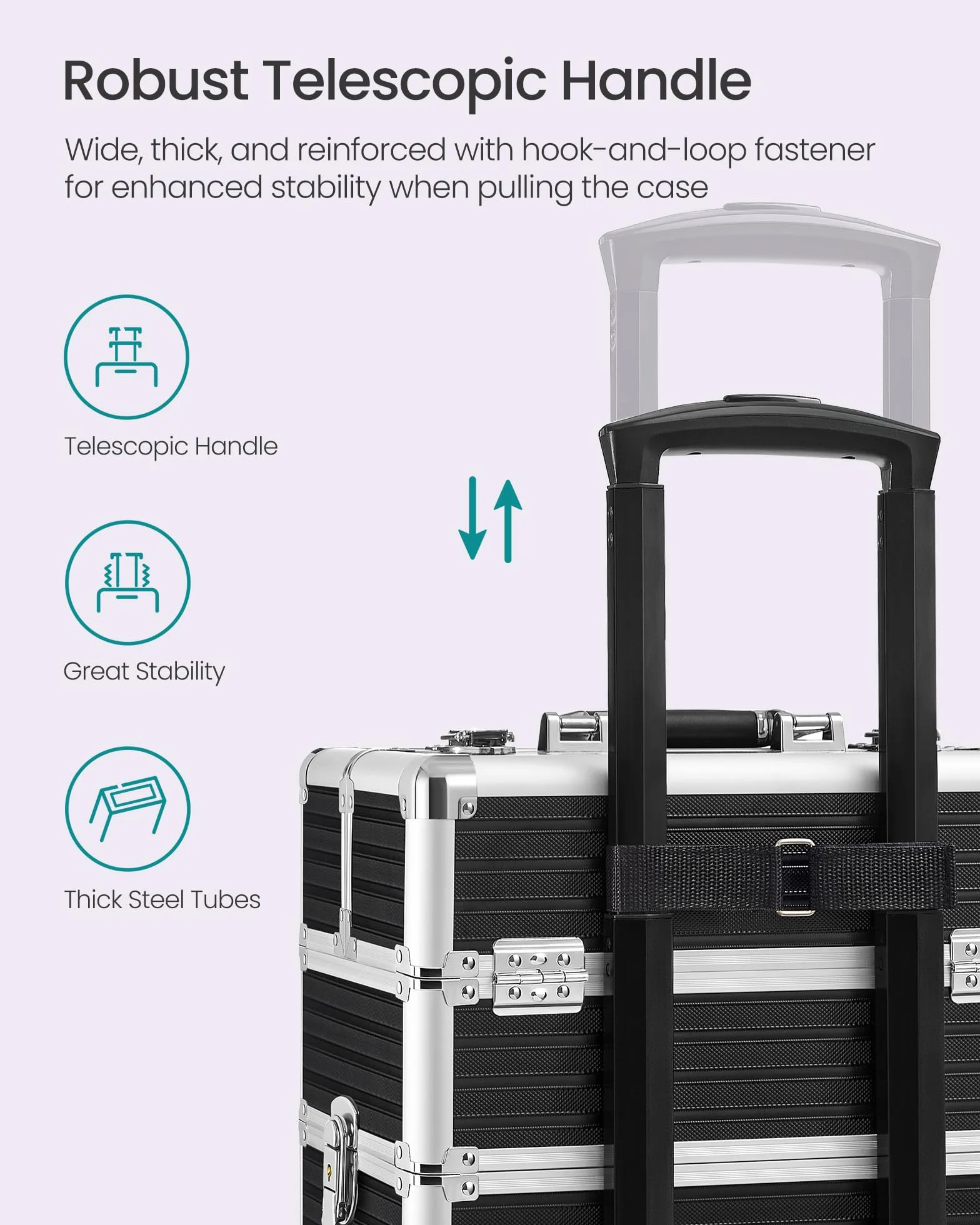 SONGMICS JHZ015B01 kuferek na kosmetyki, 4 w 1, bardzo duża, 34 x 24 x 79,3 cm, zamykana, kuferek do makijażu, kółka obracane o 360°, do podróży, pomysł na prezent, czarny, JHZ015B01