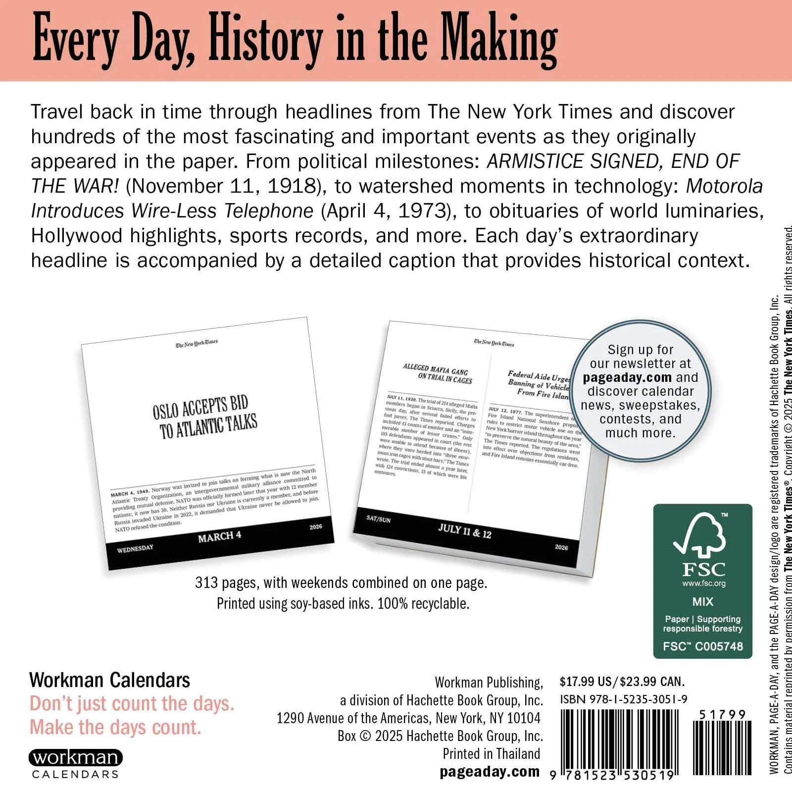 New York Times Headlines in History Page-A-Day® Calendar 2026: 365 Remarkable Stories from the Times Archives