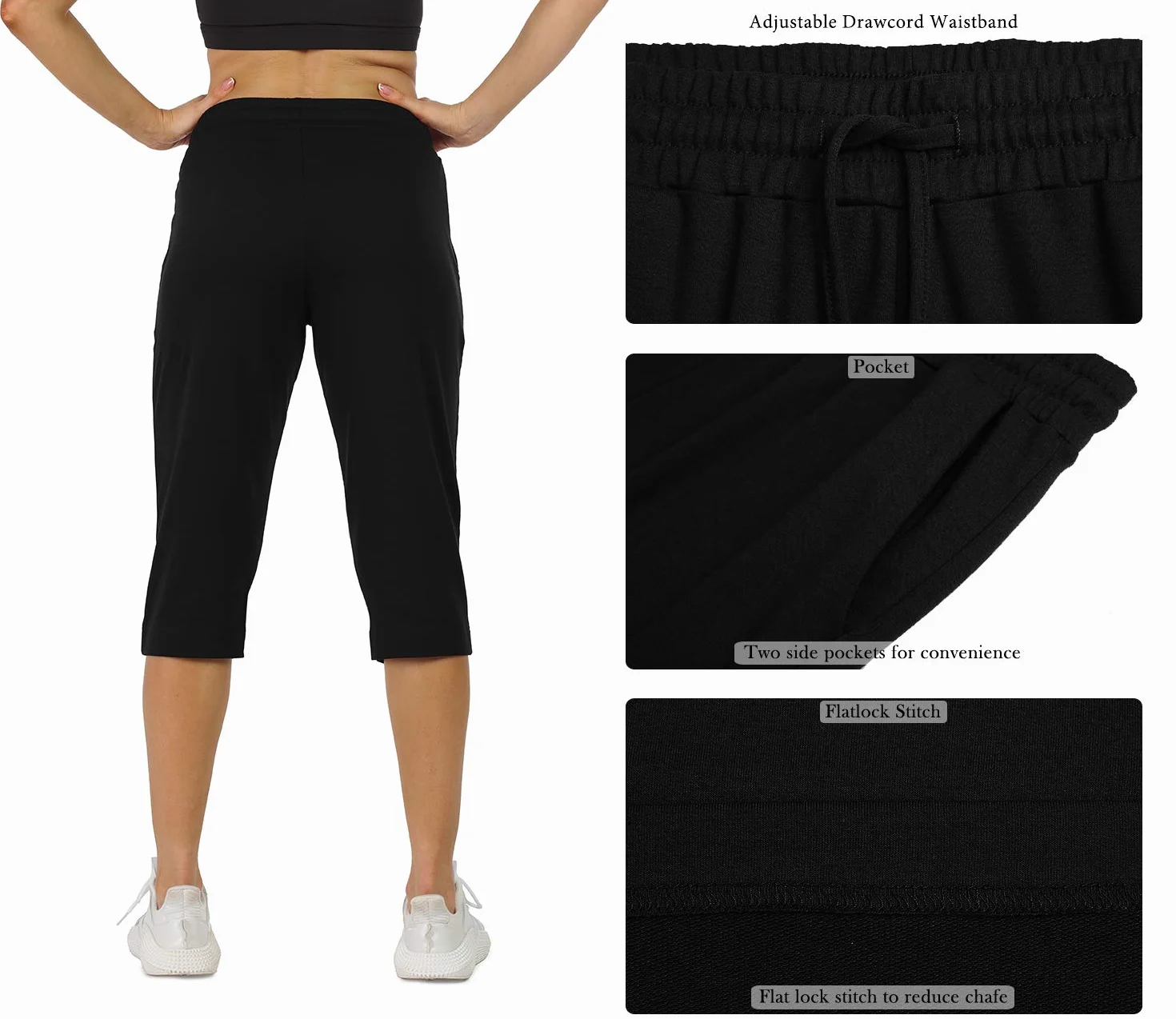 icyzone Damskie spodnie do biegania 3/4 spodnie sportowe, spodnie treningowe, proste nogawki, spodnie rekreacyjne, spodnie z kieszenią