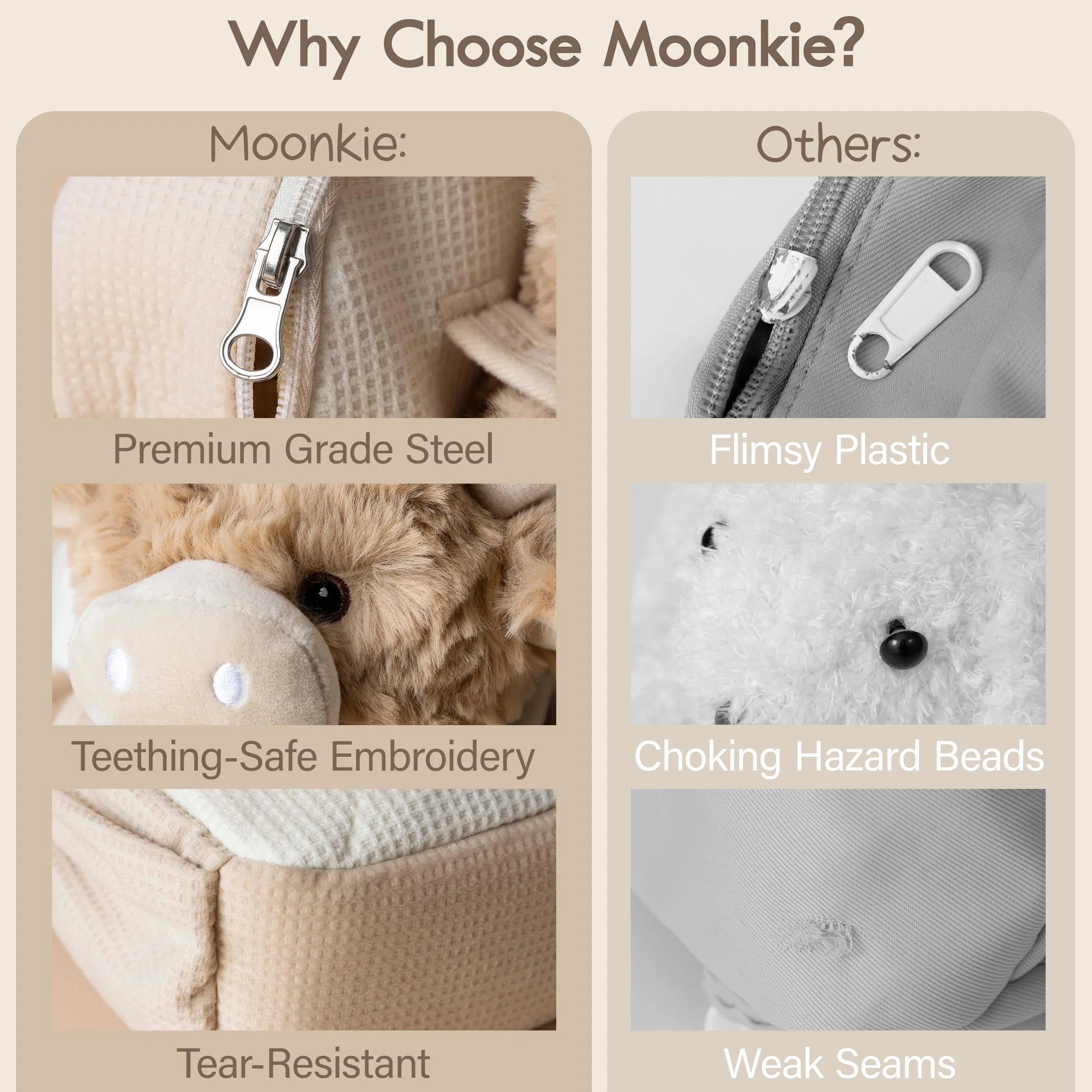 Moonkie Hug & Go Plecaki Dziecięce, Plecak dla Malucha z Odłączaną Zabawką, Zabawki dla Niemowląt w Wieku 1–3 Lat, Miękkie Pluszowe, z Regulowanymi Paskami, Prezenty dla Chłopców i Dziewczynek