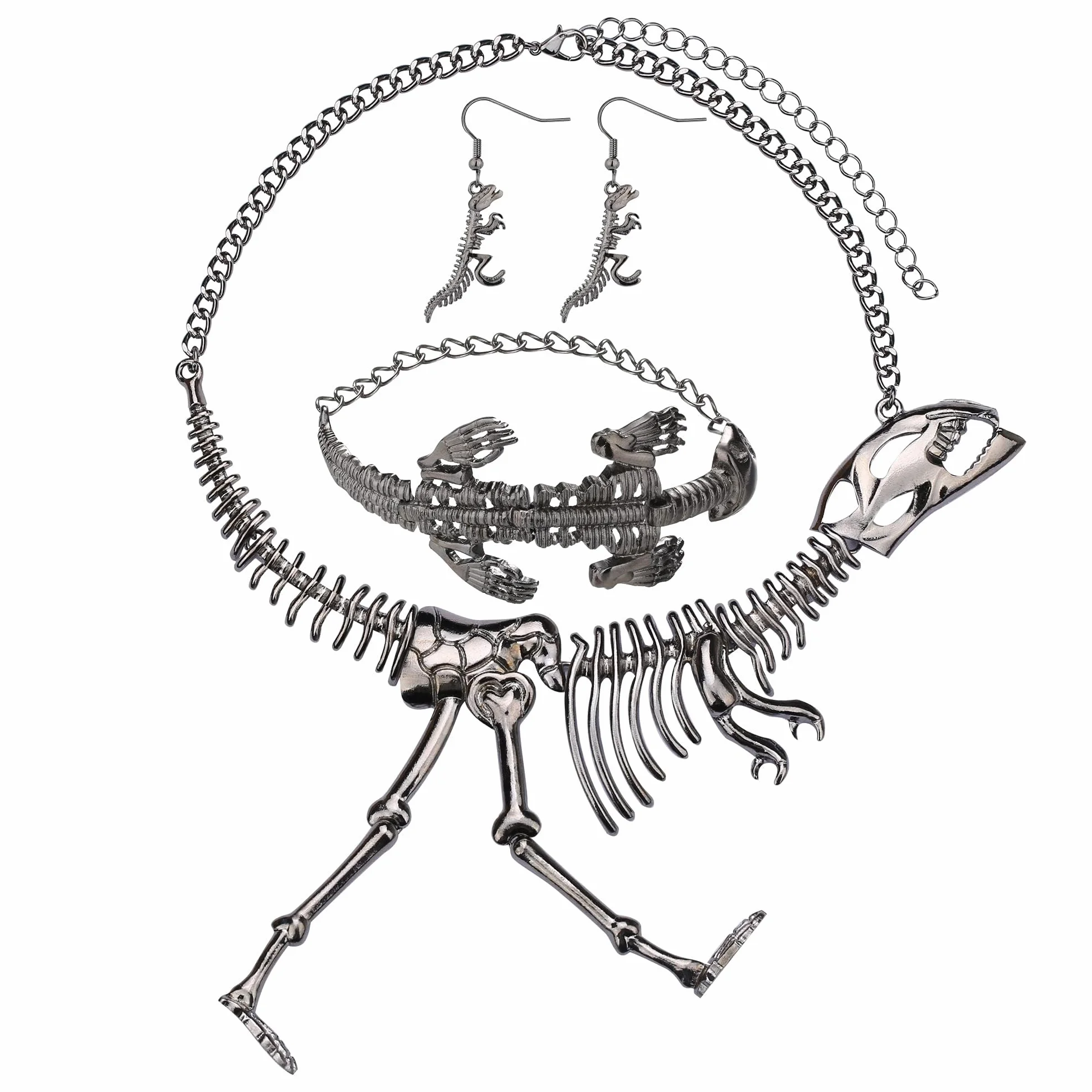 LOLIAS Halloween punkowy naszyjnik zestaw kolczyków gotycka czaszka szkielet pazur choker naszyjnik ogniwo bransoletka wiszące kolczyki zestaw biżuterii dla kobiet dziewcząt, Metal
