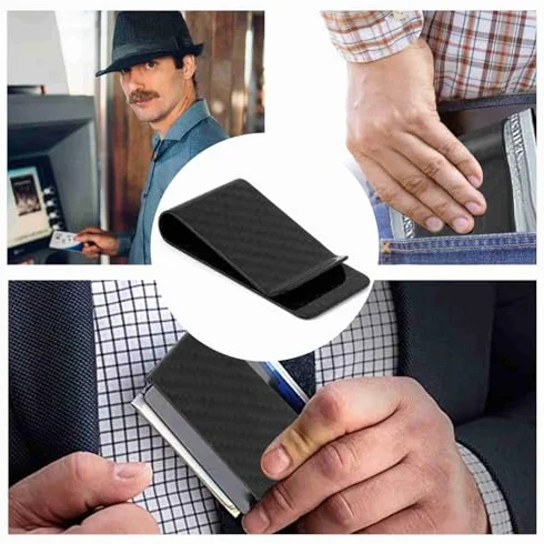 Portfel z Klipsem na Pieniądze z Włókna Węglowego Ultralight Business Money Cash Clip Cards Credit Clamp Wallet Przenośny Wizytownik dla Kobiet Mężczyzn