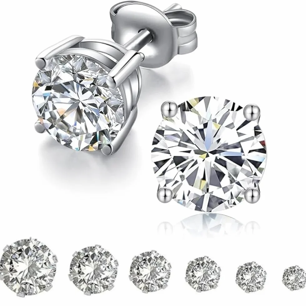 Kolczyki damskie męskie z diamentem, cyrkonia, stal nierdzewna, antyalergiczne, punktowe światło, 3 ~ 8 mm z połyskiem diamentowym