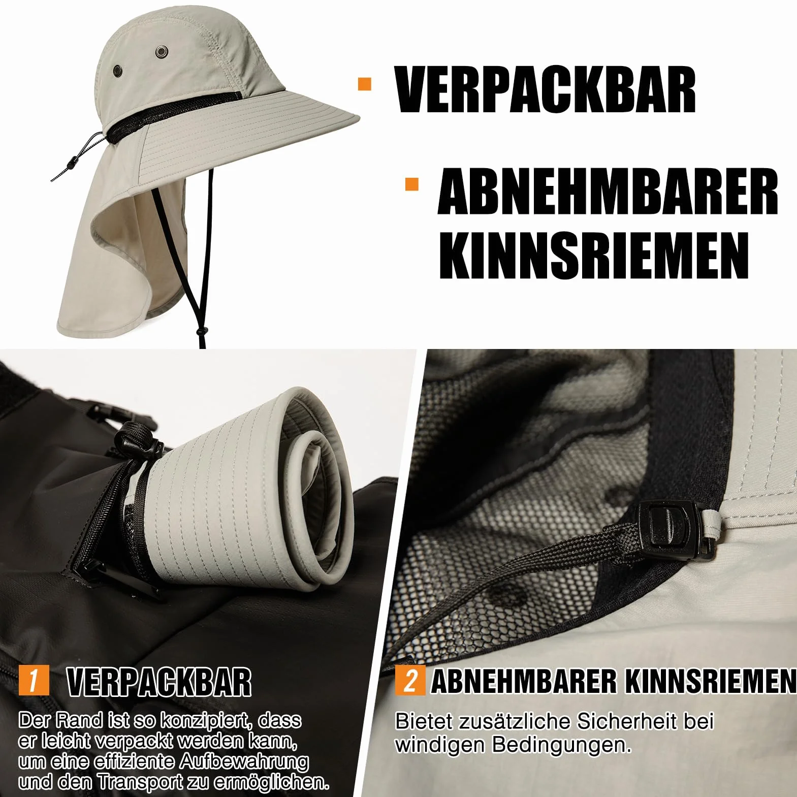 TOP-EX XL/XXL wodoszczelny kapelusz przeciwsłoneczny, męski, szerokie rondo, ochrona przed słońcem, czapka outdoorowa, trekkingowa, z ochroną karku, na lato, składana