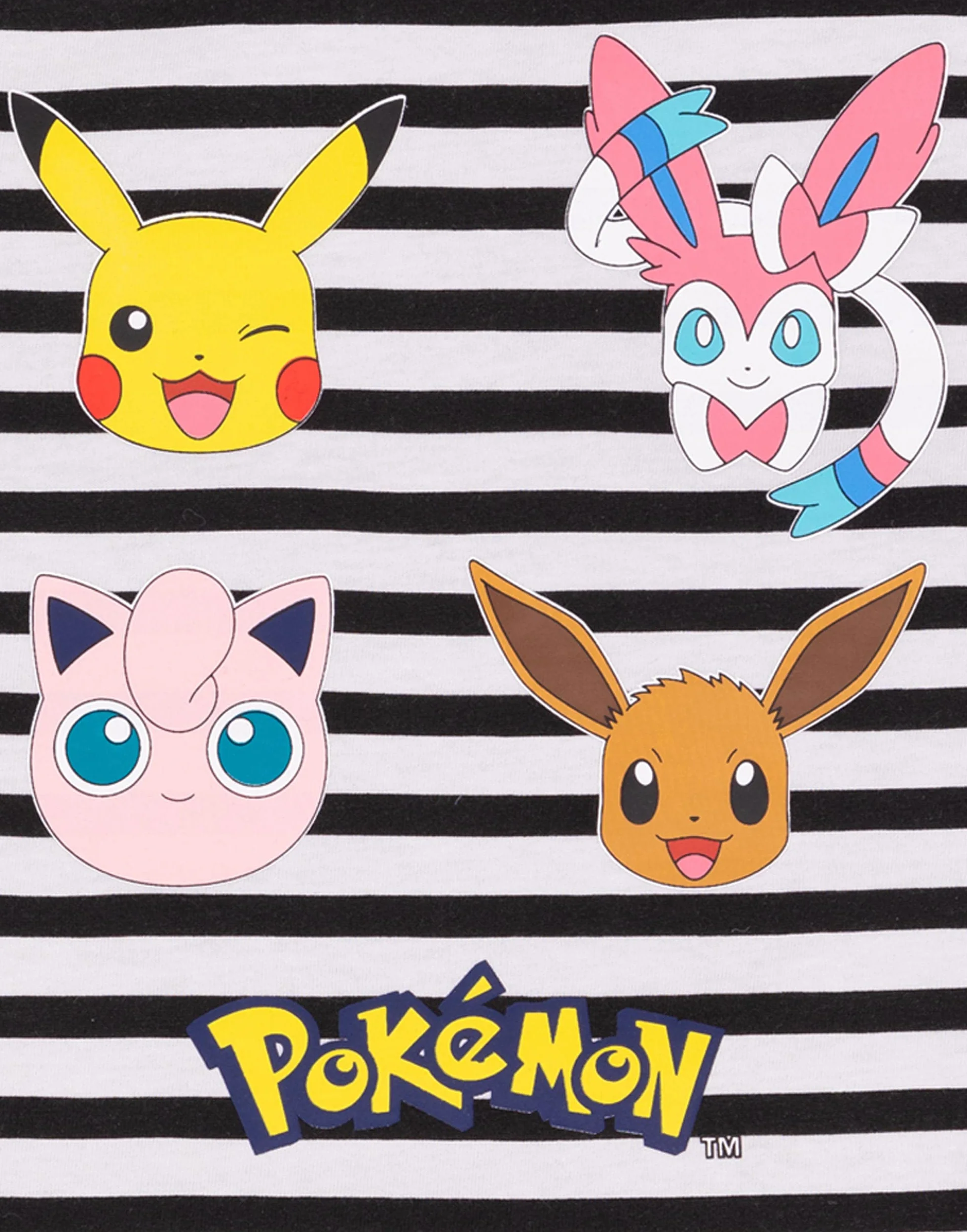 Pokemon Dziewczęca Koszulka w Paski Pikachu Eevee Sylveon Postaci T-shirt