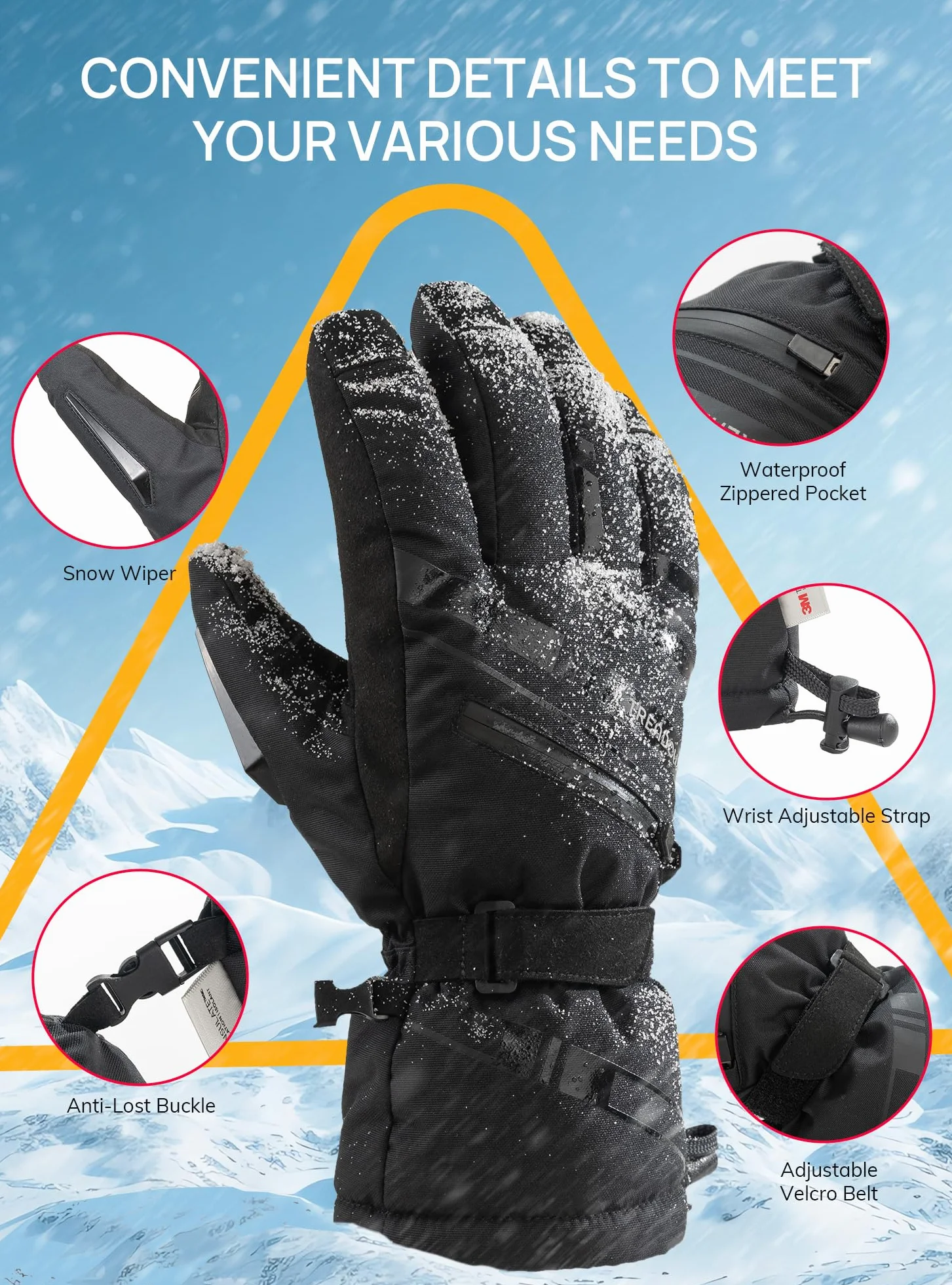 TRENDOUX Rękawiczki zimowe dla mężczyzn i kobiet: ciepłe -40℉ 3M Thinsulate rękawice narciarskie wodoodporne z ekranem dotykowym do jazdy na nartach, snowboardzie i nartach