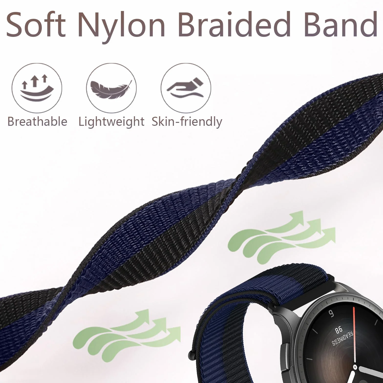 Nylonowy pasek do zegarka 22 mm do Amazfit Bip 6/Bip 5/Bip 5 Unity/Amazfit Balance/GTR 4/GTR4 Pro/GTR 3/GTR3 Pro/GTR 2/GTR 47 mm / Cheetah/Cheetah Pro, zapasowy pasek dla mężczyzn i kobiet