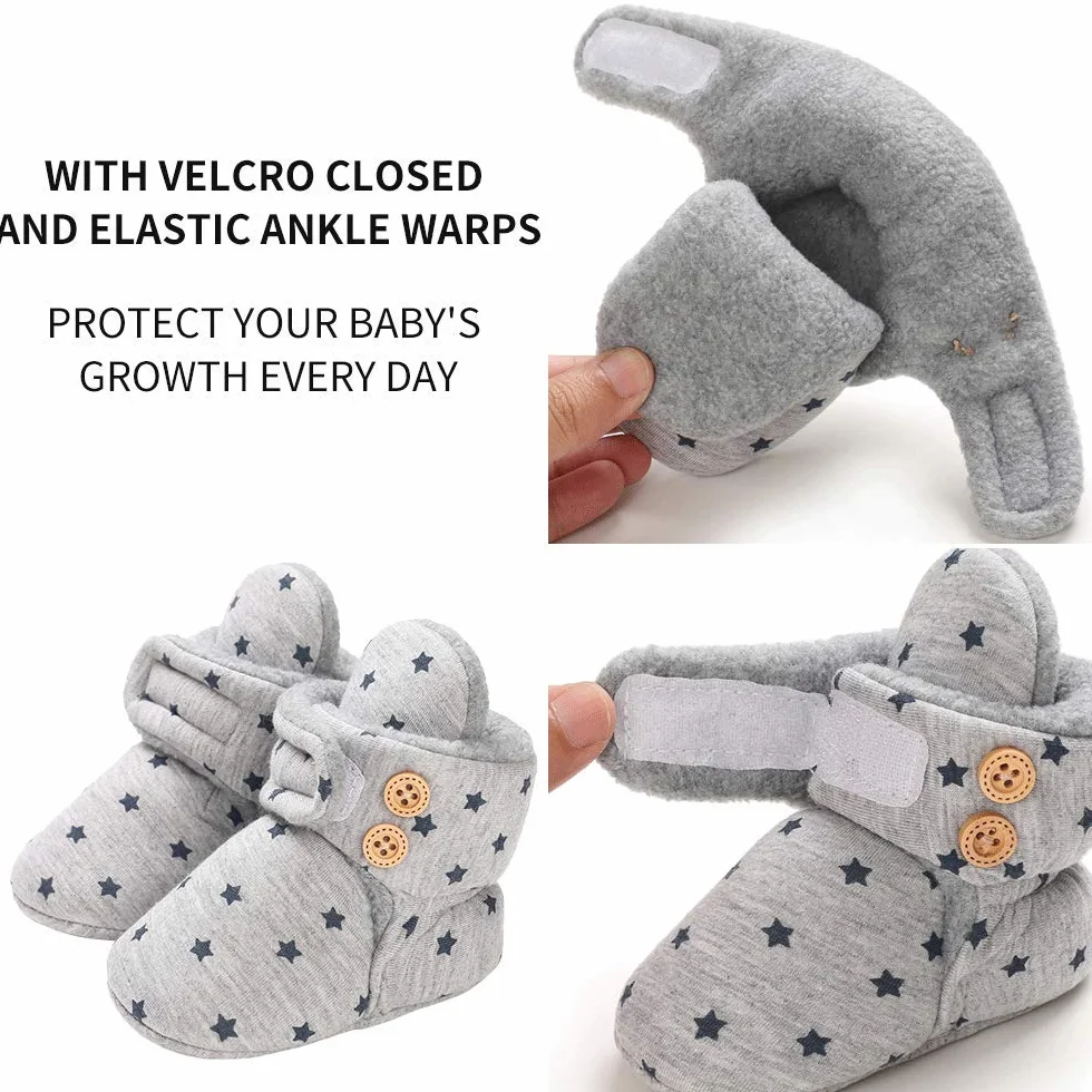 Przytulne polarowe buciki dziecięce z bawełnianą podszewką, antypoślizgowe i miękkie podeszwy buty dla noworodka 0-18 miesięcy skarpety buty unisex kapcie dziecięce zimowe ciepłe buty