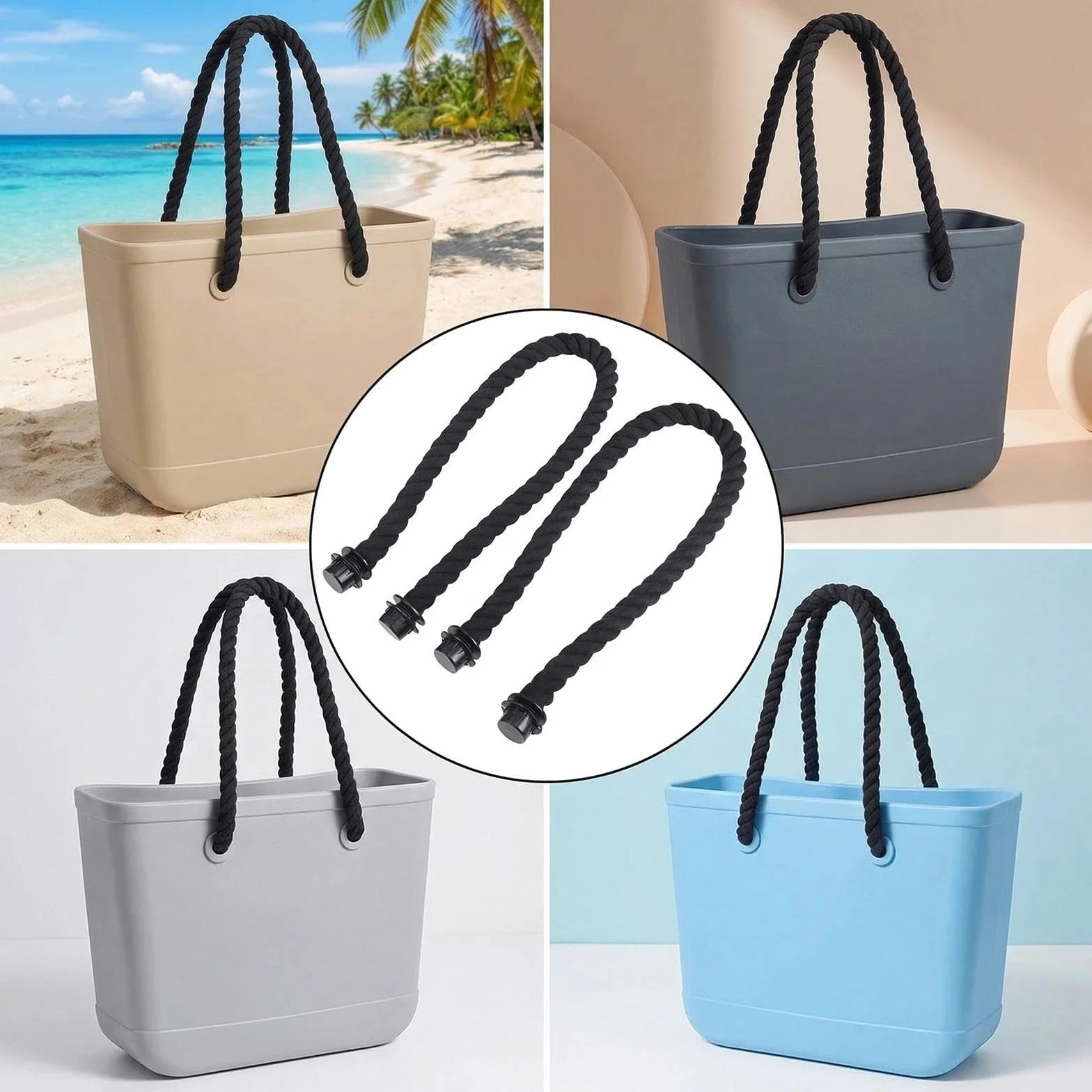 2 Sztuki Rękojeści do Torebek O Bag, 75 cm Pasek do Torebki, Akcesoria do O Bag, Zamienne Uchwyty do Torby Plażowej, Klasyczny Pasek do Torebki, Bawełniane Rękojeście do Toreb (Czarny)