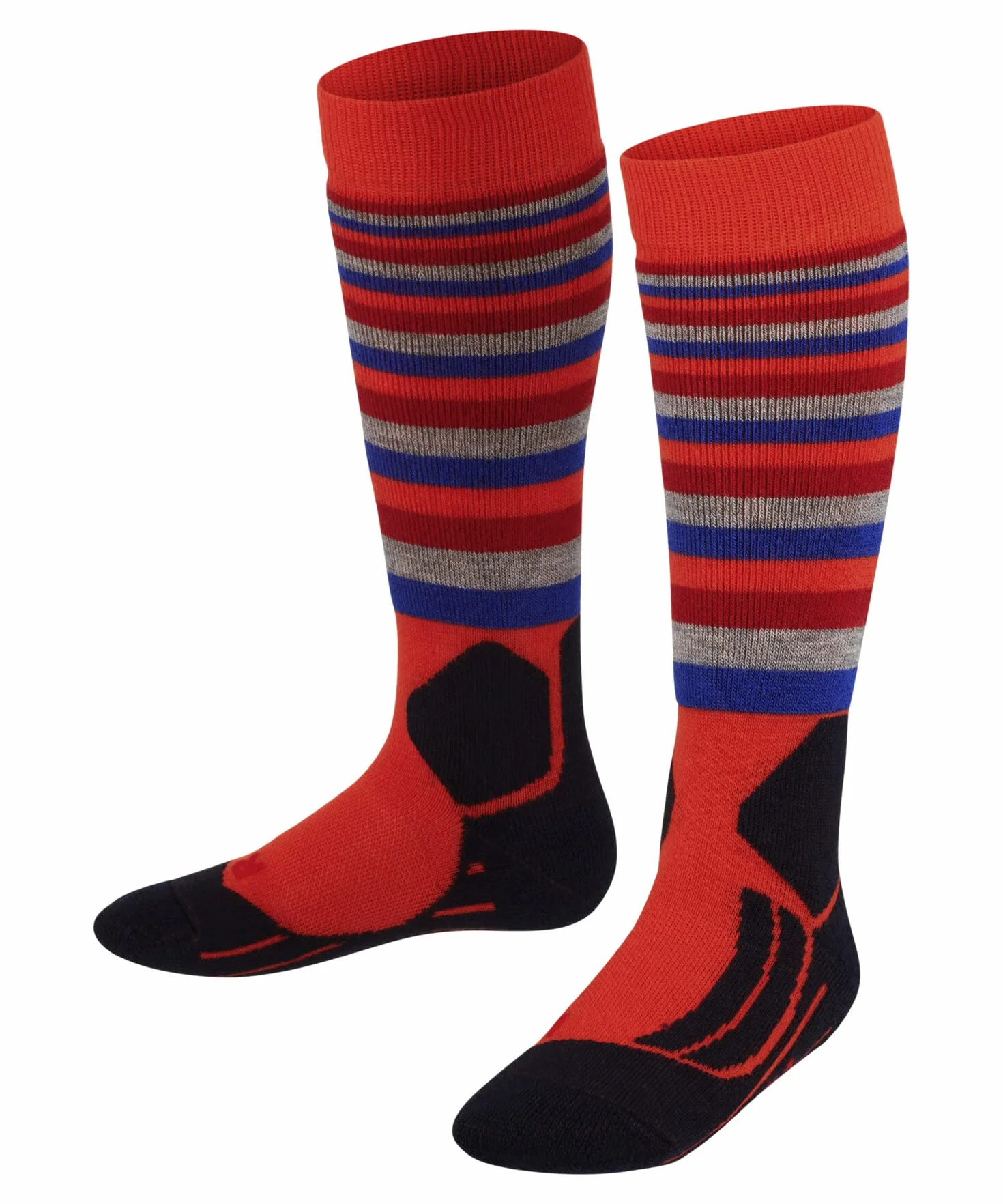 FALKE Uniseks - dzieci Skarpety narciarskie SK2 Intermediate Stripes K Kh Wełna ciepłe grube 1 Para, Pomarańczowy Samba Orange 8182, 27-30
