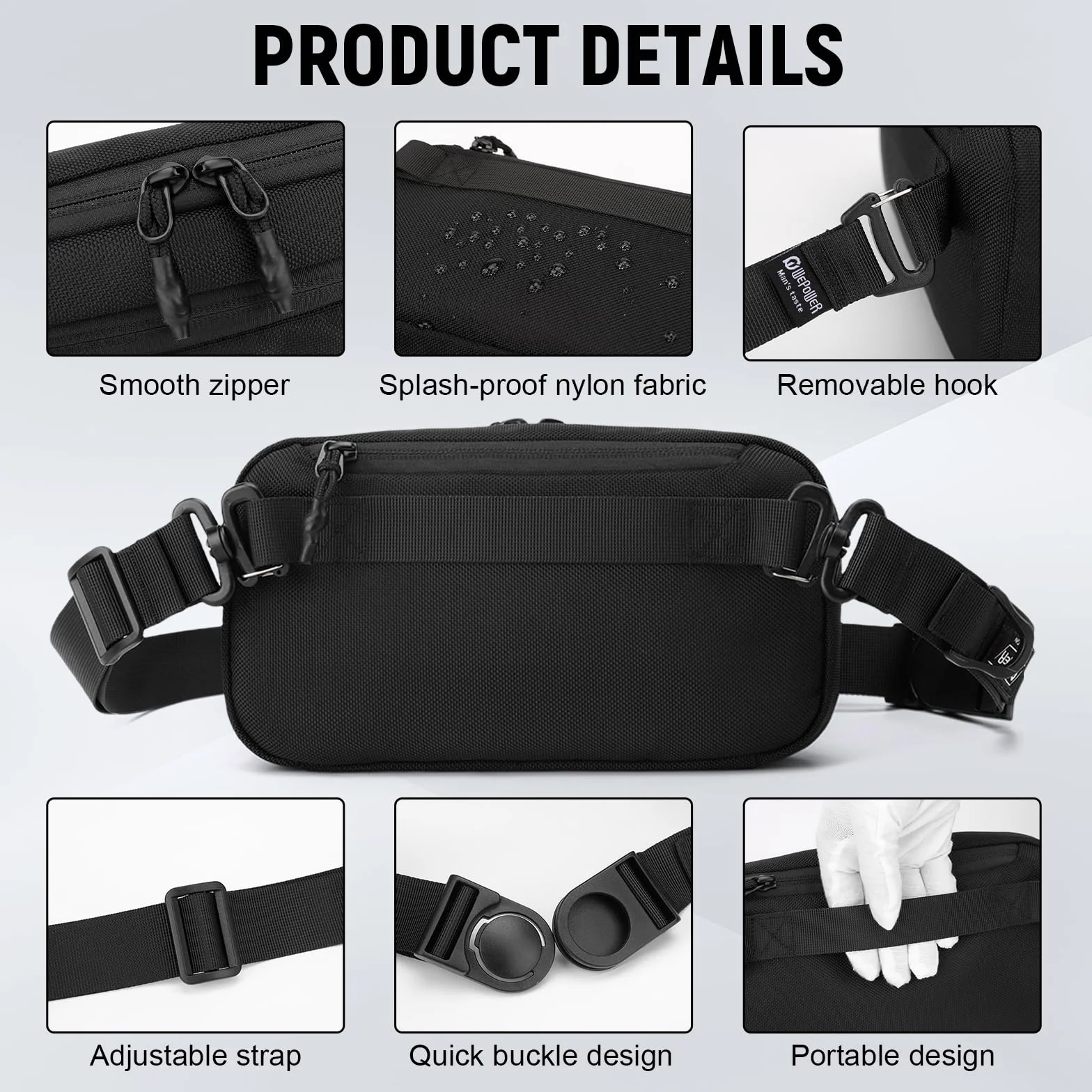 Aucuu Sling Bag dla mężczyzn i kobiet, antykradzieżowa torba na brzuch, torba na pasek, torba na ramię z regulowanymi ramiączkami, torba na ramię, torba crossbody na podróż, do jazdy samochodem