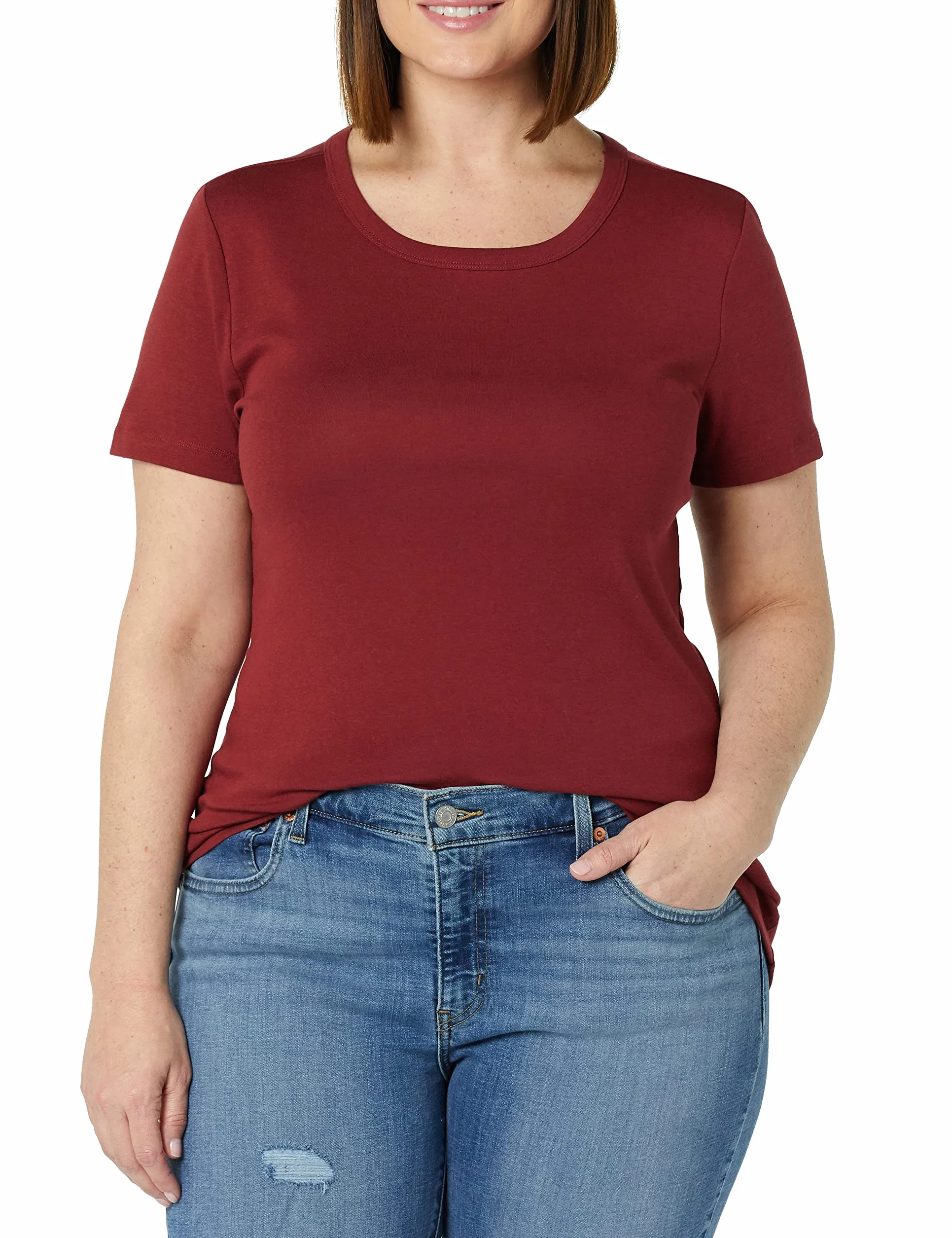 Amazon Essentials Kobiety Koszulka z krótkim rękawem i okrągłym dekoltem slim fit