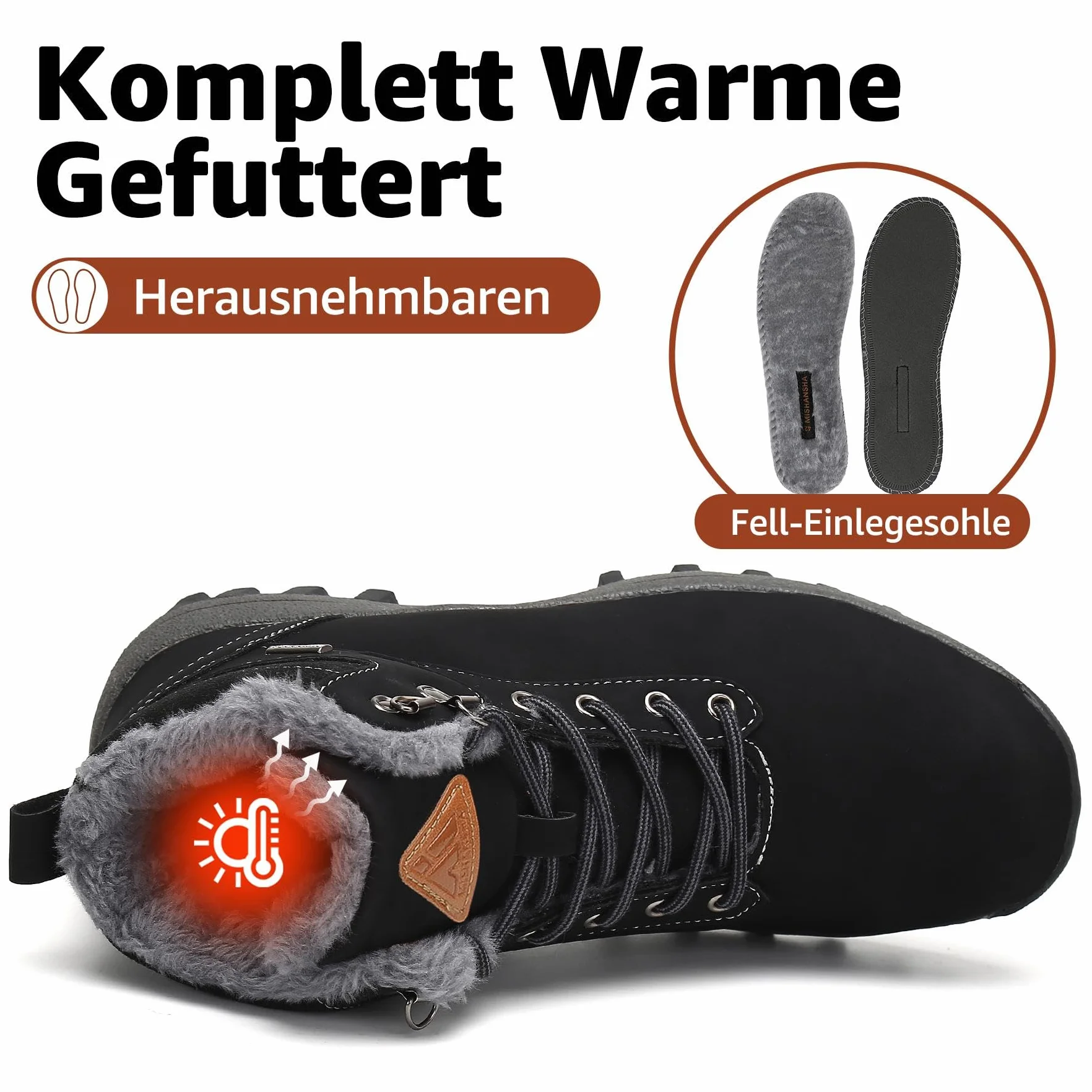 Mishansha Ciepłe buty zimowe z podszewką, męskie i damskie, wodoszczelne, trekkingowe, rozm. 36-48