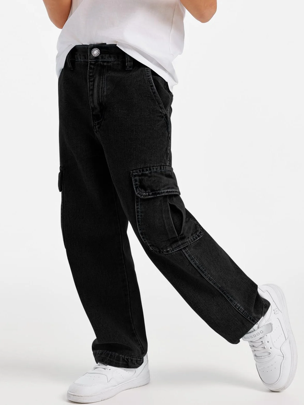 Haloumoning Chłopięce spodnie cargo dziecięce Baggy Jeans Casual spodnie rekreacyjne jesień modne spodnie jeansowe z elastycznym ściągaczem, 5-14 lat