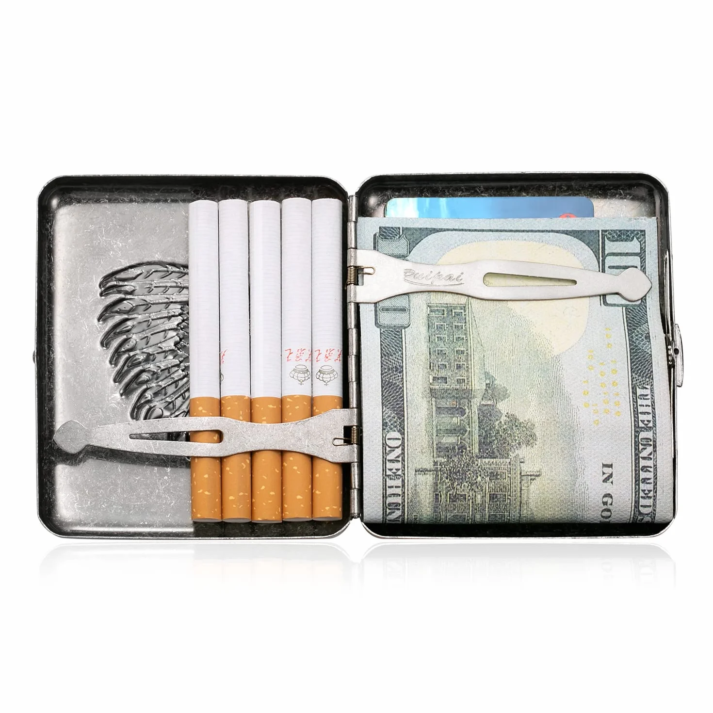 Papierośnica w stylu vintage, srebrna, męska, metalowa, z pudełkiem na prezent, w stylu retro, dla mężczyzn i kobiet, antyczna papierośnica, 20 papierosów, ze stali nierdzewnej, dla mężczyzn i kobiet